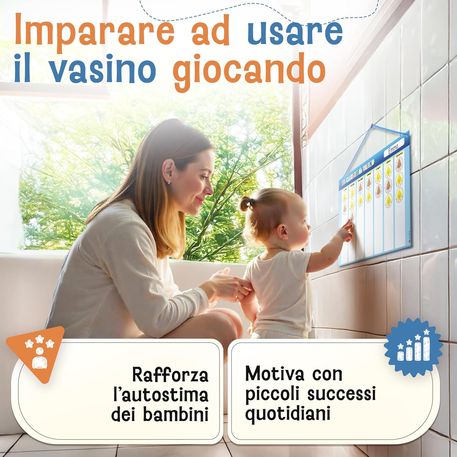 Thumbnail 3 de LIKARTO Spannolinamento bambini – Lavagna magnetica con 60 magneti per seguire il passaggio al vasino