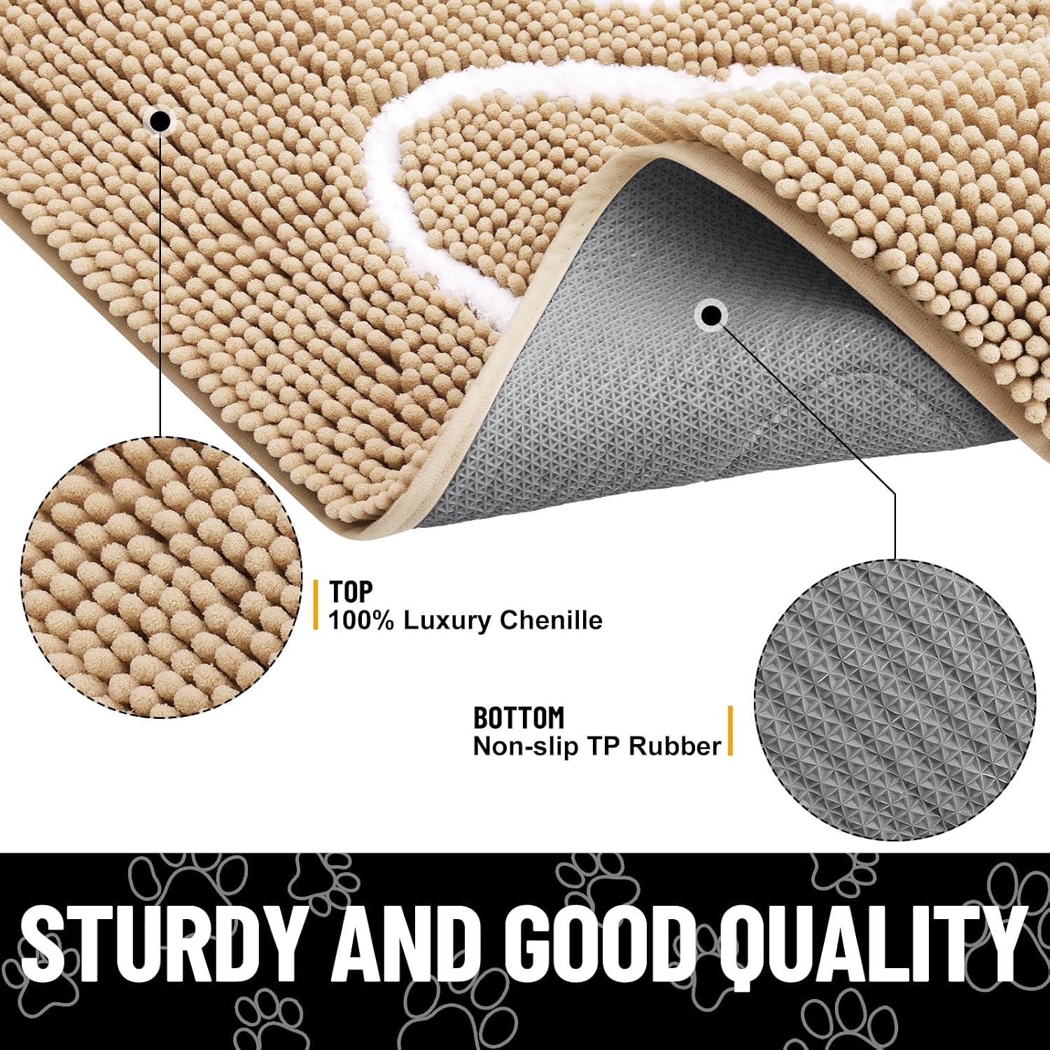 Detalle de Smiry 59 x 20-Inch Chenille Dog Door Mat, Beige and White