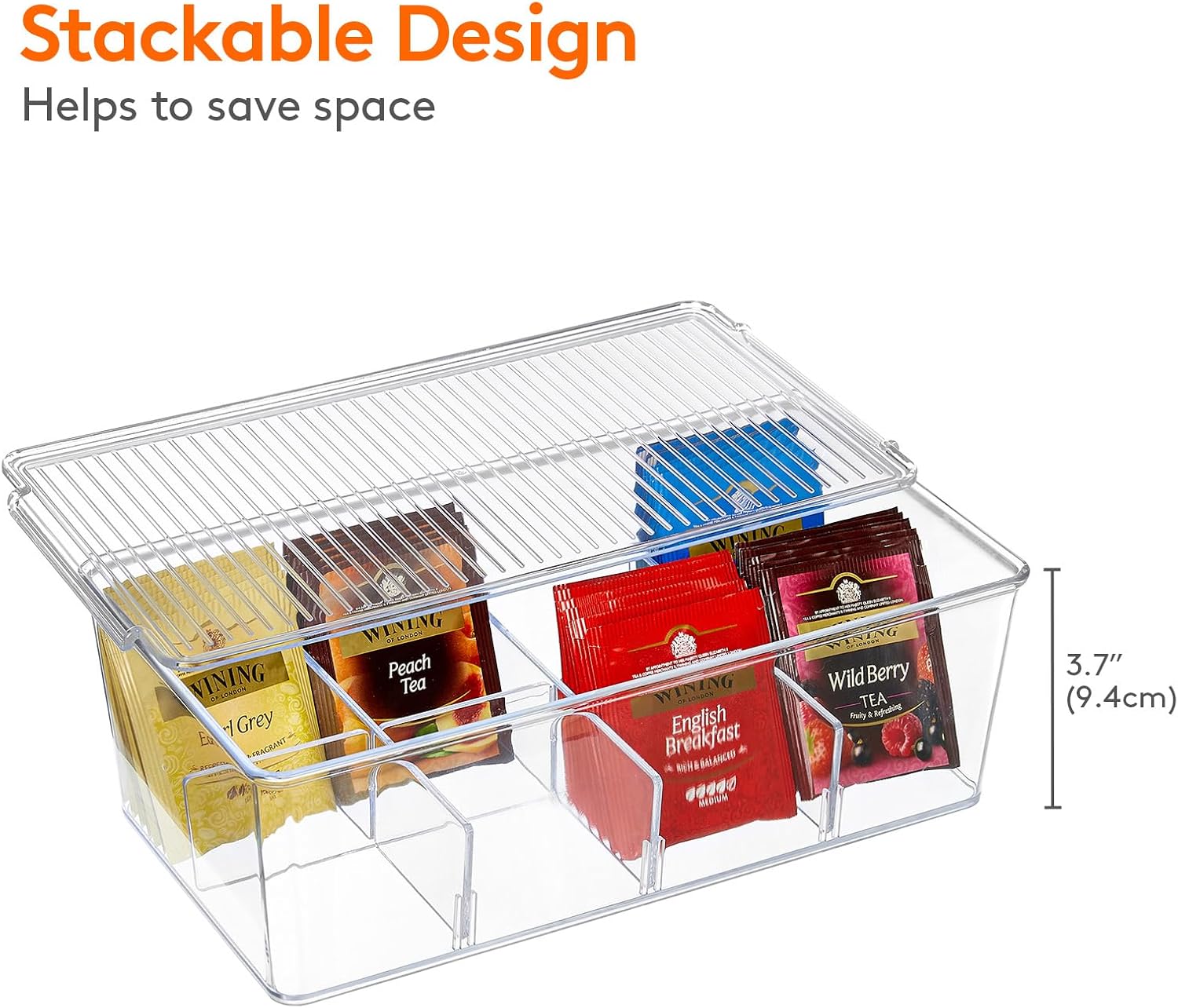 Detalle de Lifewit Tea Box, transparent 8-compartment tea organiser with lid