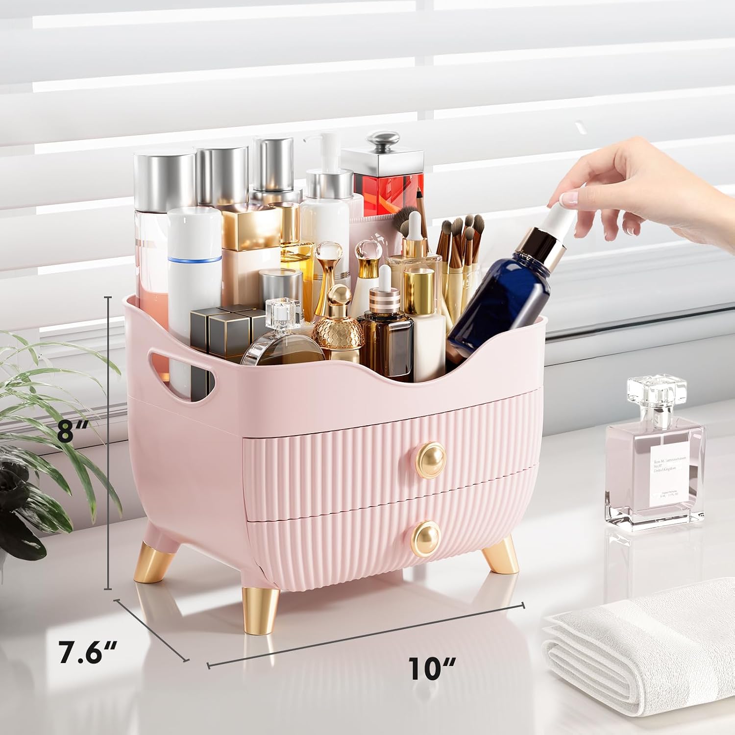 Thumbnail 2 de Makeup Organizer Countertop, Large Capacity with 2 Drawers in Pink