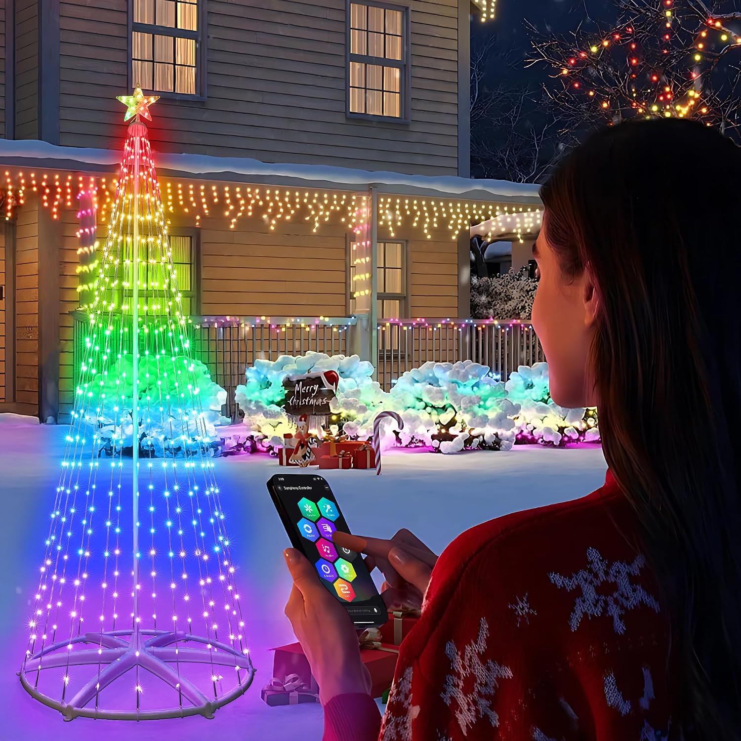 Detalle de Toodour LED0827406 RGB Cone Tree Lights, 8 ft, 406 LEDs, App and Music Sync