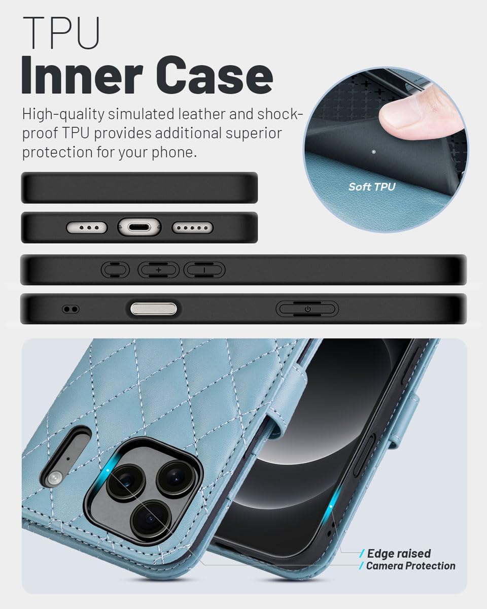 Detalle de OCASE Lederhülle für iPhone 17 Pro Max 5G – Kartenfach, RFID-Schutz, Standfunktion, Stoßfest