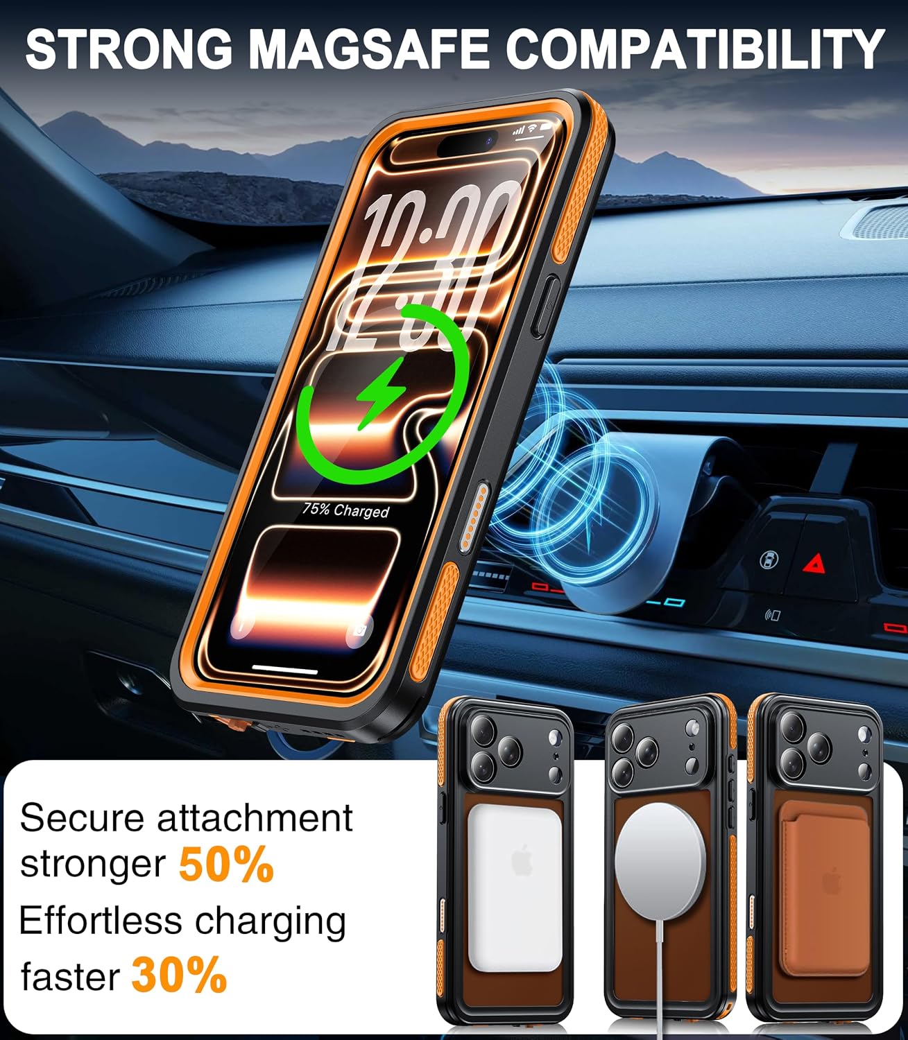 Detalle de Oterkin V-iPhone 17 Pro Max-Orange Waterproof Case, IP68, MagSafe