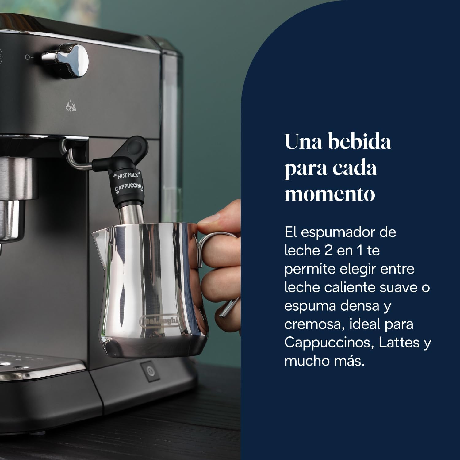 Detalle de De'Longhi Dedica EC685.BK: cafetera de bomba para espresso con espumador 360º y doble uso (café molido o monodosis)