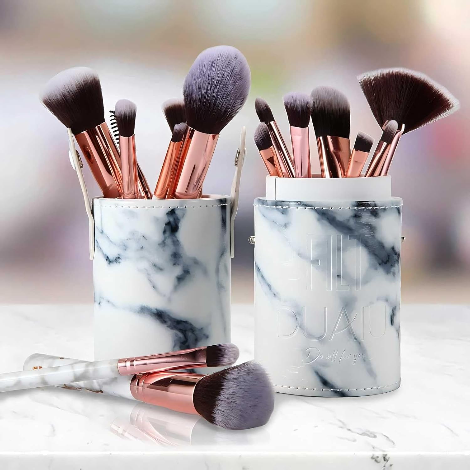 Detalle de Pinceaux Maquillages DUAIU 16 PCS – Ensemble marbre premium en fibres synthétiques