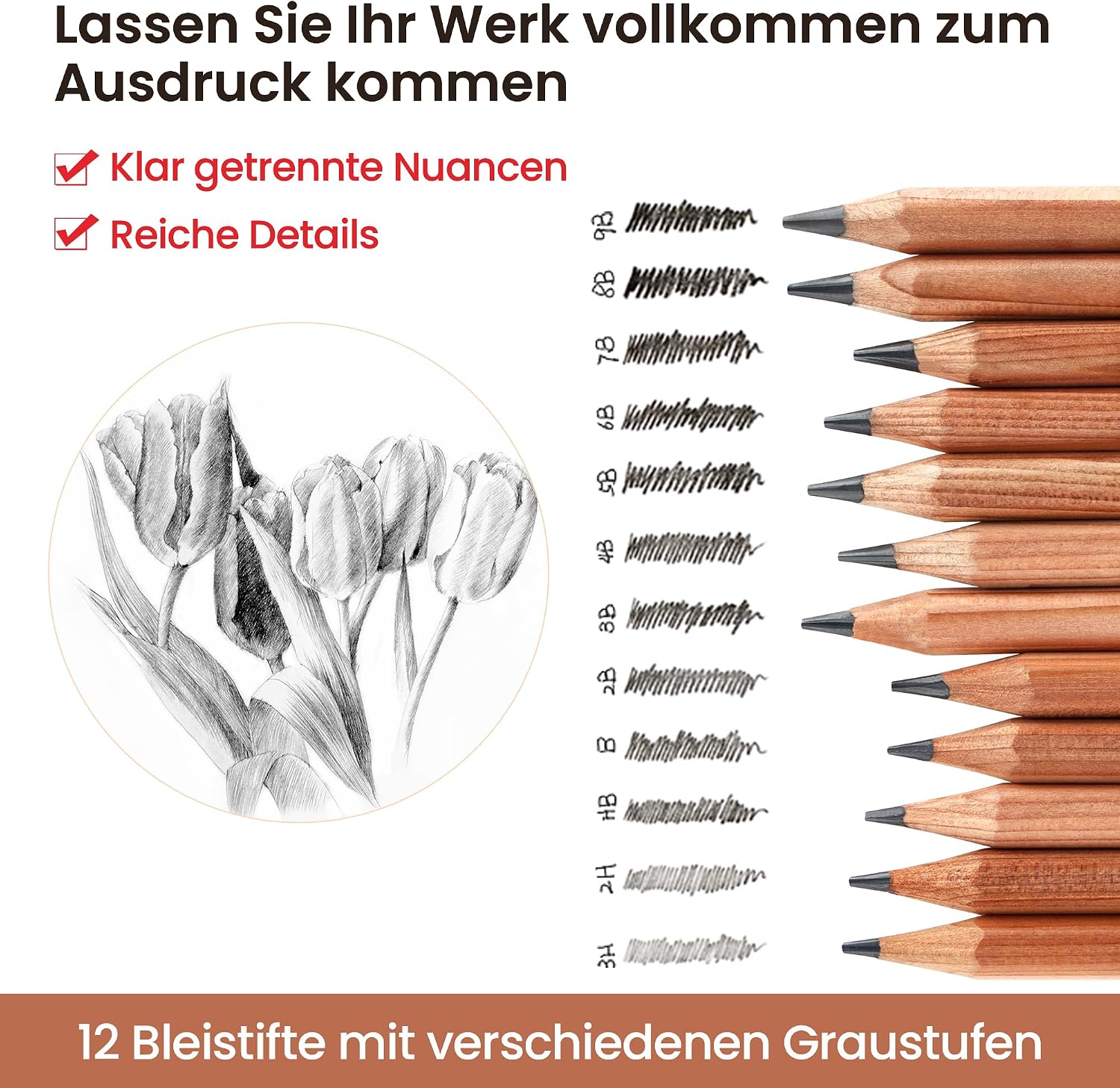 Detalle 2 de MARCO Skizzen Zeichen Bleistift Set 22 Stück