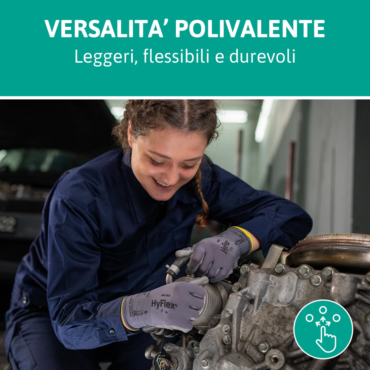 Detalle de Ansell HyFlex 48-102 Guanti da Lavoro Sottili XL, Fodera Elastica con Rivestimento in Poliuretano, Grigio, 12 Paia