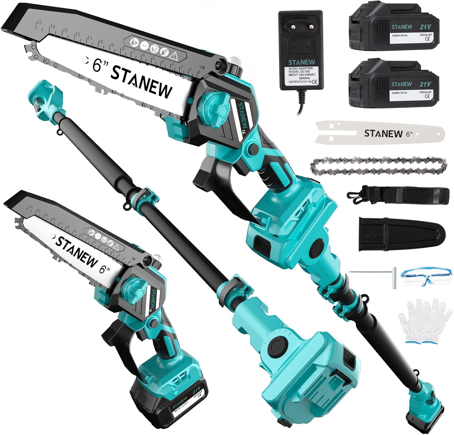 Detalle de STANEW Motosega telescopica 2 in 1: potatura e asta estensibile, batteria potente, regolabile 0–120°