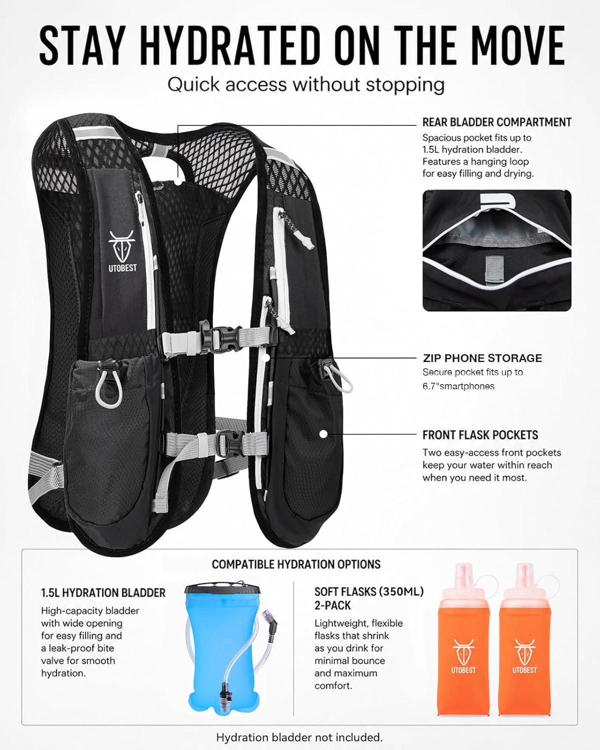 Thumbnail 5 de UTOBEST 5L Running Vest: Lightweight Hydration Pack for Marathon, Run & Hike