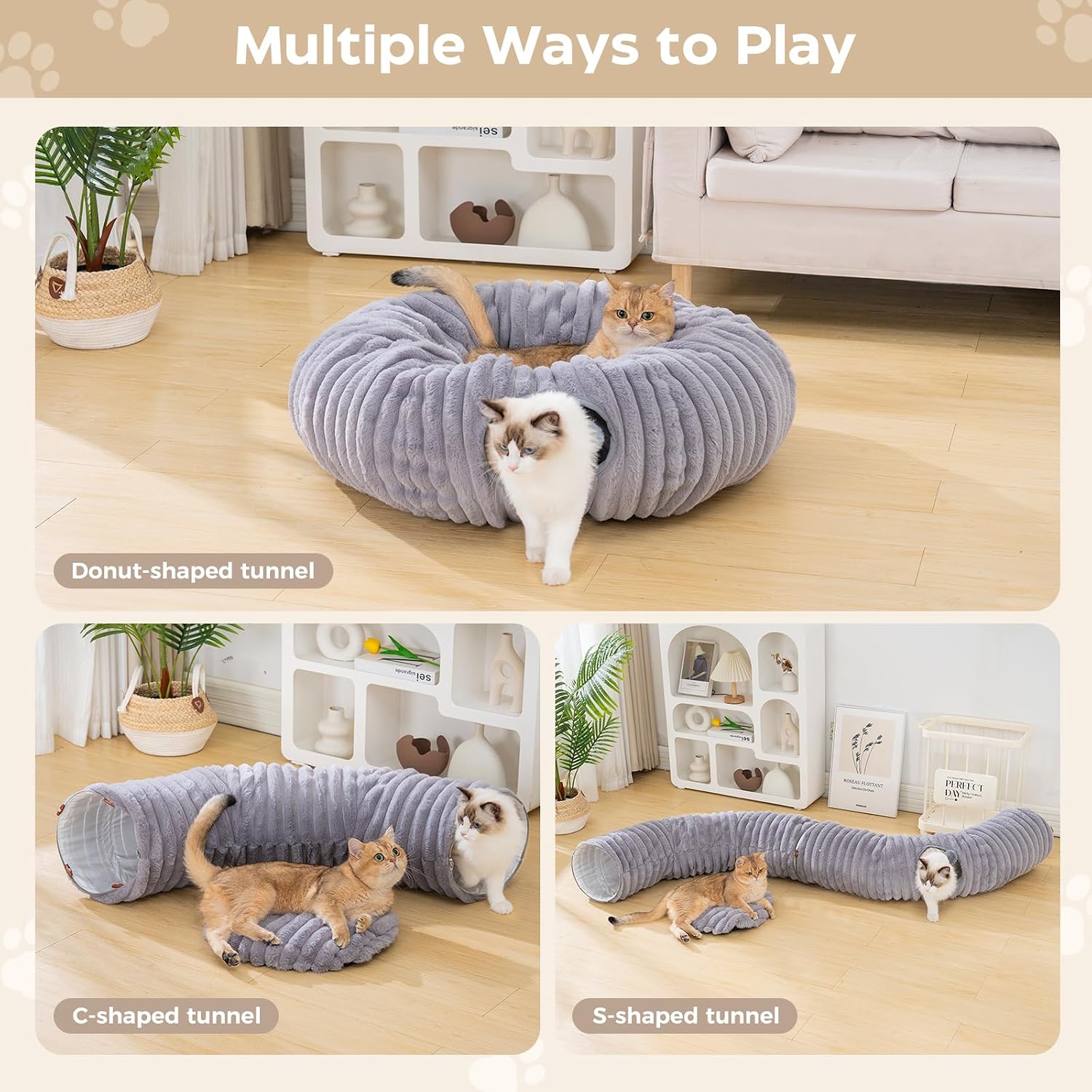Detalle de Avont Cat Tunnel Bed: Plush Donut Tunnel for Indoor Cats