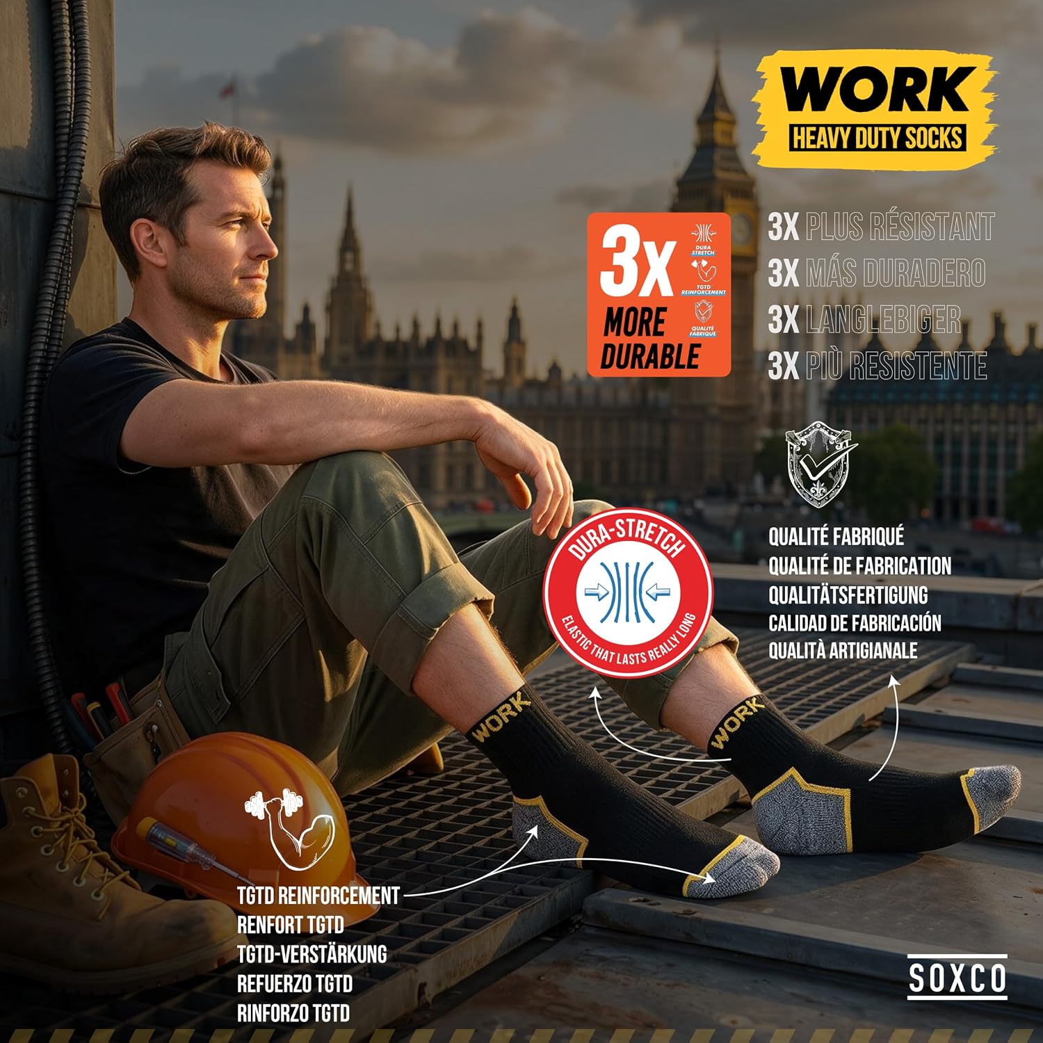 Thumbnail 6 de SOXCO WRK-QTR-BE korte werksokken voor heren, 10 paar met verstevigde hiel en teen