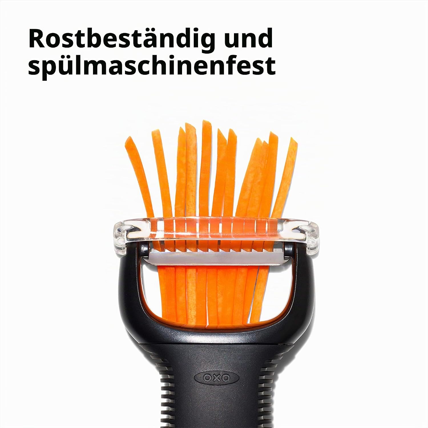 Detalle de OXO Good Grips Sparschäler für Juliennestreifen – Edelstahl, rutschfester Griff, spülmaschinenfest
