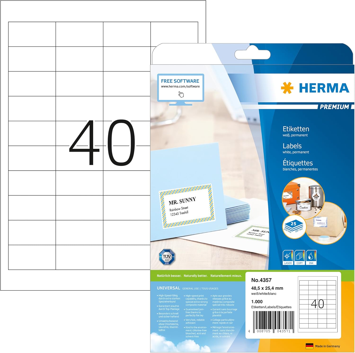 Thumbnail 6 de Herma Etichette Universali 25,4 x 16,9 mm – Etichette A4 bianche, adesivo permanente