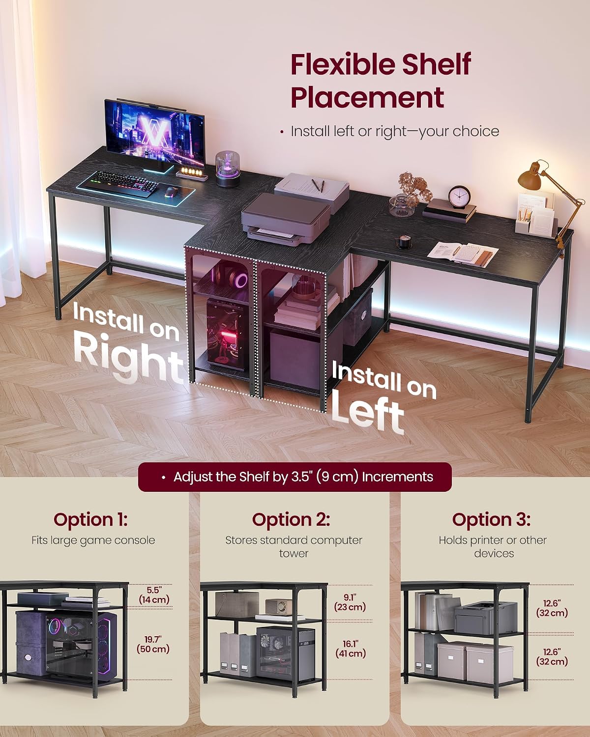 Thumbnail 4 de VASAGLE L Shaped Corner Desk 120x80 cm