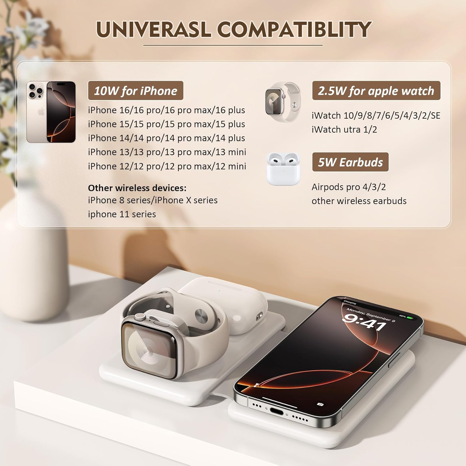Thumbnail 1 de Magnetic Wireless Charger for iPhone: 3-in-1 Travel Charging Station