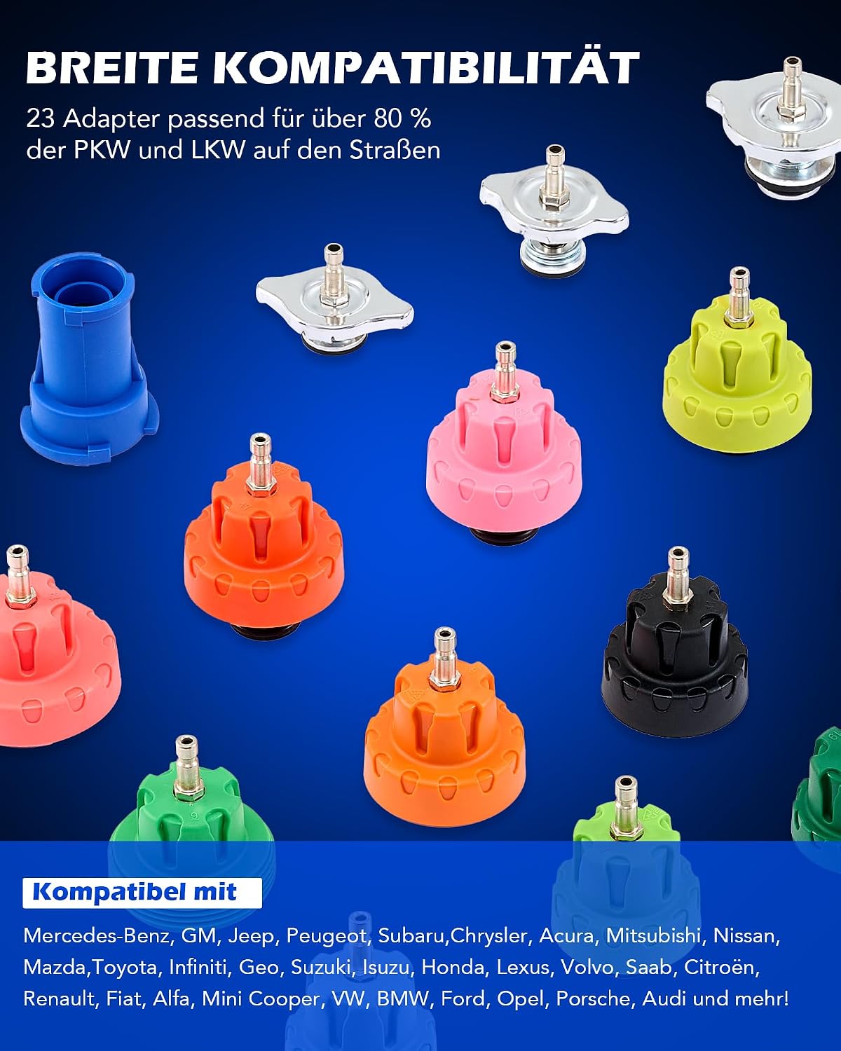 Detalle de Orion Motor Tech Kühlsystem Abdrückgerät Set, 31-tlg. Master Kühlmittel-Vakuum Befüllgerät