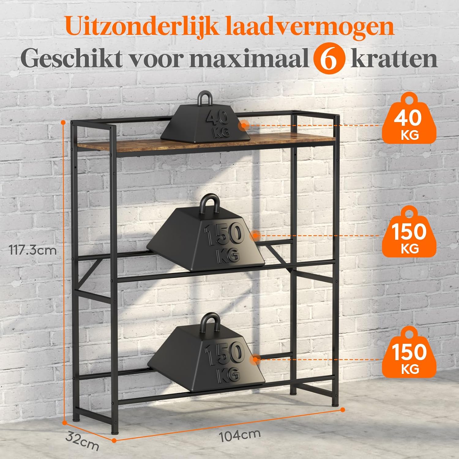 Detalle de Lifewit 24187 drankenkratrek voor 6 kratten met legplank, 32 x 104 x 117,3 cm