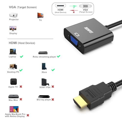 Detalle de BENFEI Adaptateur HDMI vers VGA (mâle vers Femelle) – Noir