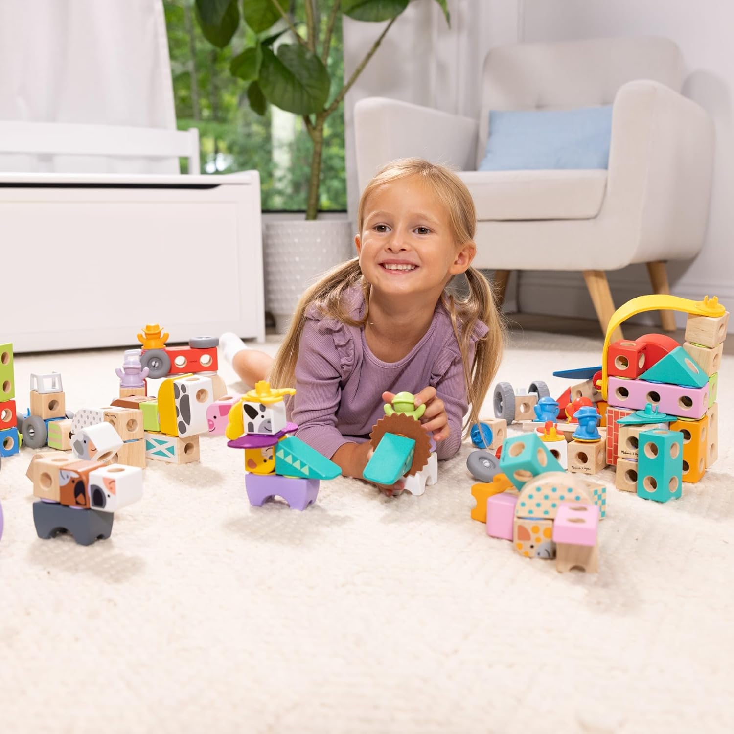 Detalle de Melissa & Doug Blockables Fahrzeuge Bauset (54-teilig) mit Holzbausteinen für Kinder ab 2 Jahren