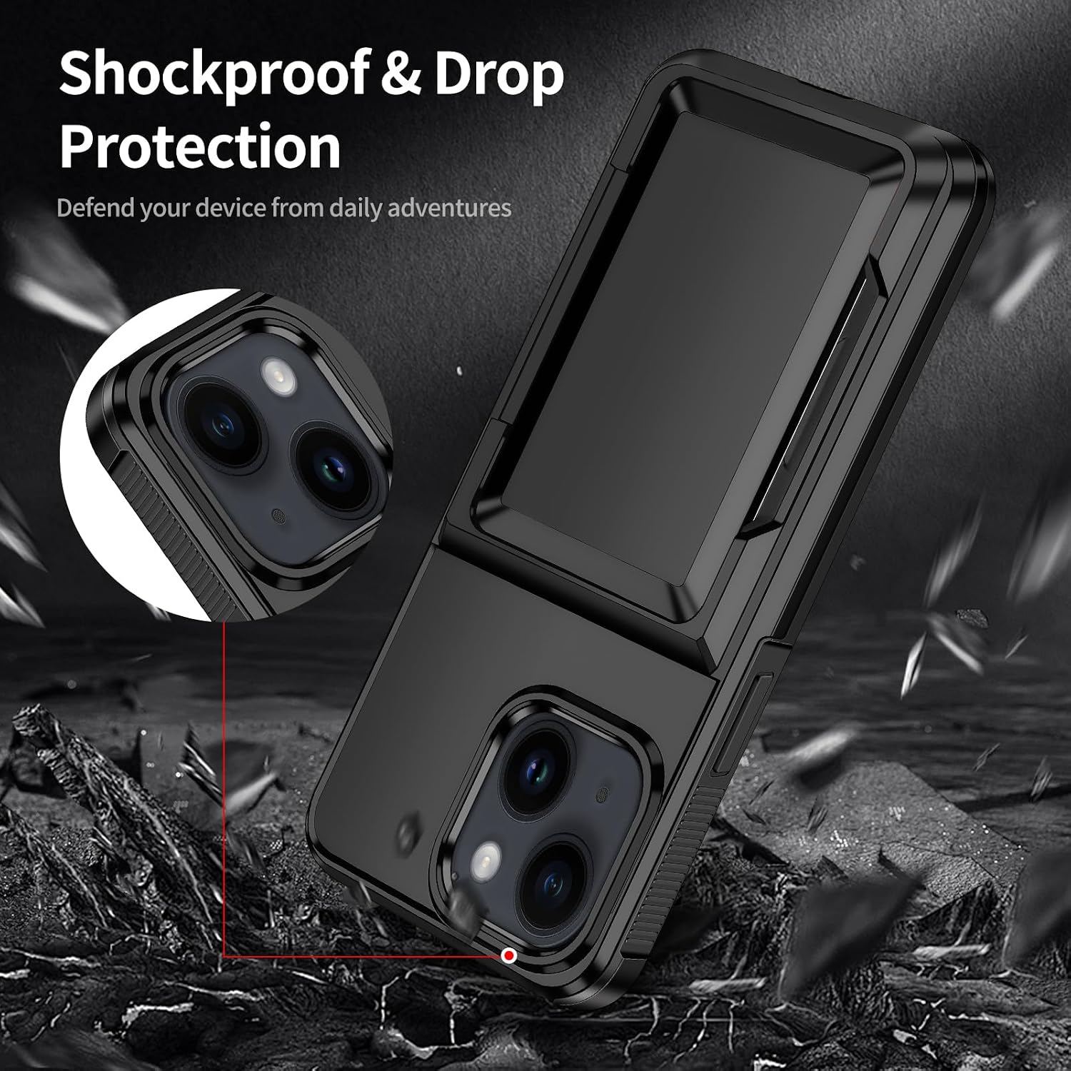 Detalle de Aolcev iPhone 14 Case with Card Holder — Heavy Duty, Dual-Layer Protection with Slim Wallet (Max 4 Cards)