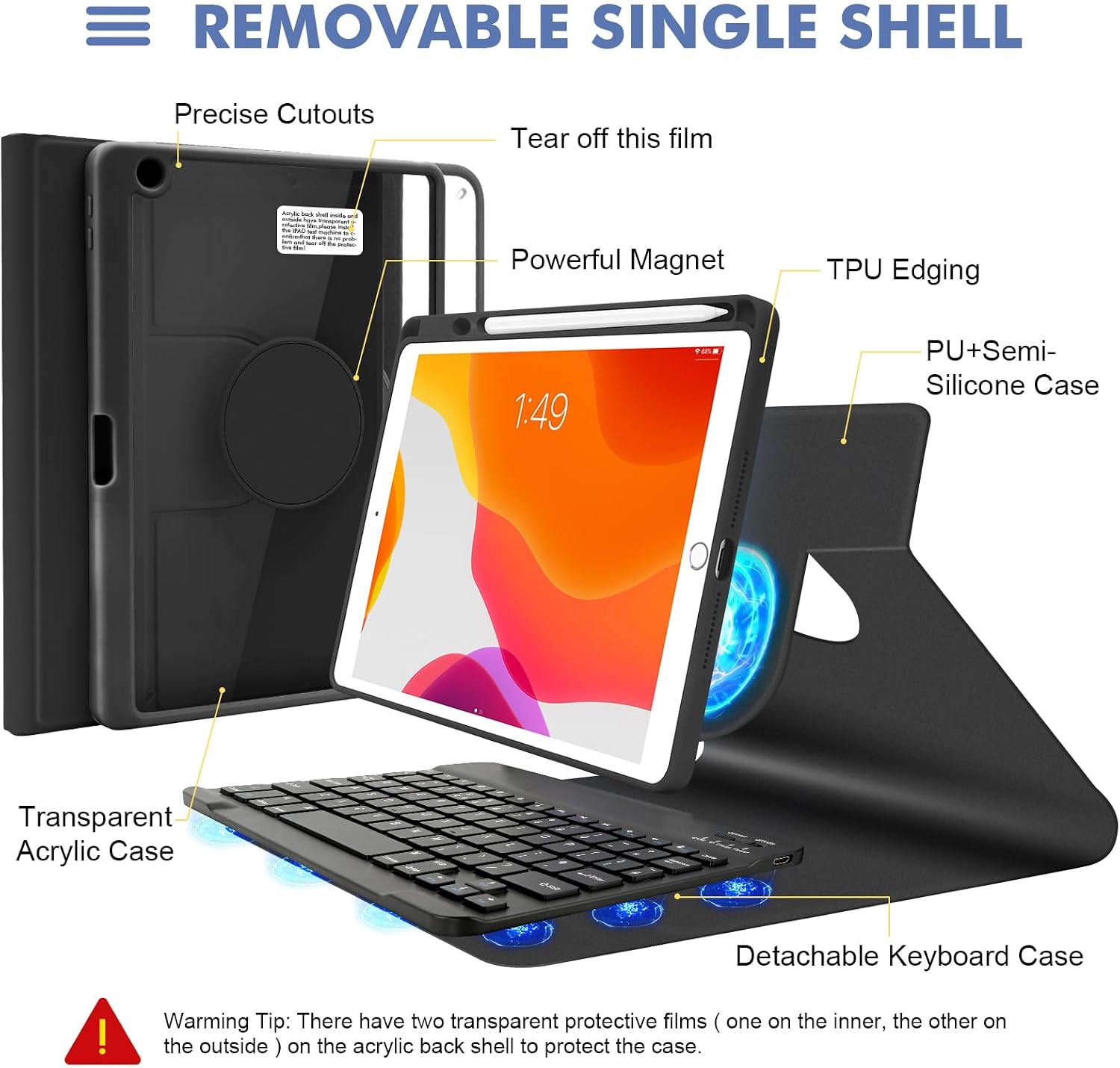 Detalle de Nsyee Magnetic Detachable Keyboard Case with Mouse for 10.2/10.5 Inch iPad (9th–7th Gen) and iPad Pro 2017