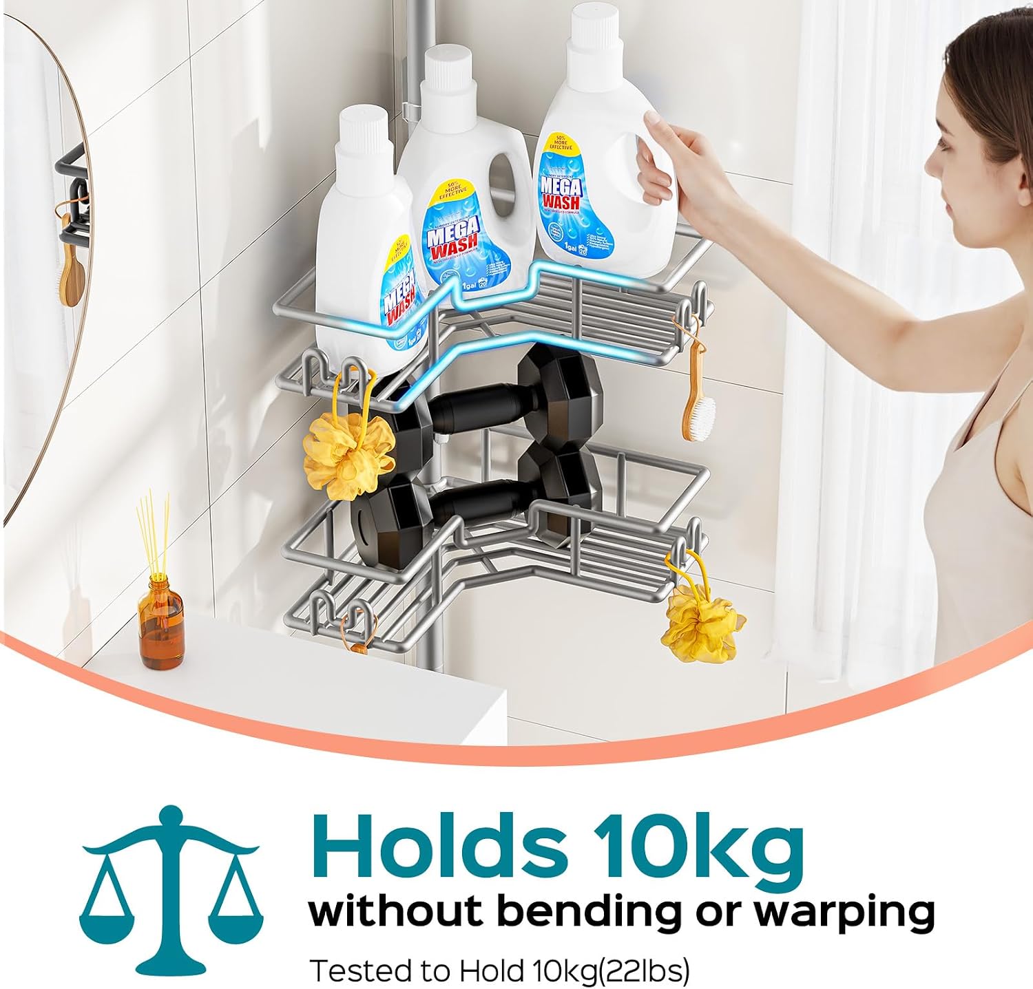 Thumbnail 4 de HAMITOR Telescopic Shower Caddy Corner: 4-Tier No-Drill Rustproof Storage for Renters