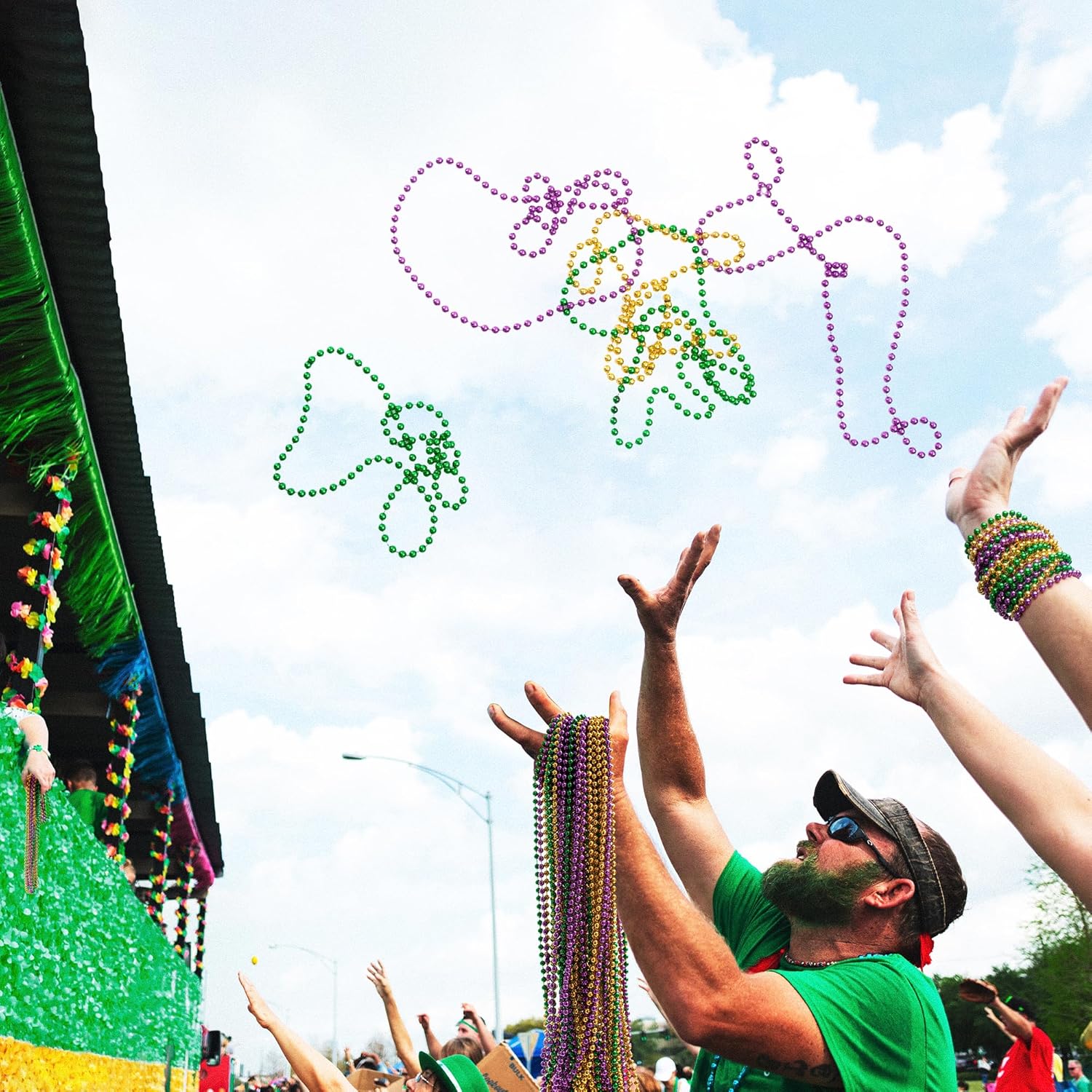 Thumbnail 4 de 100 Mardi Gras Beads Green Purple Gold 📿