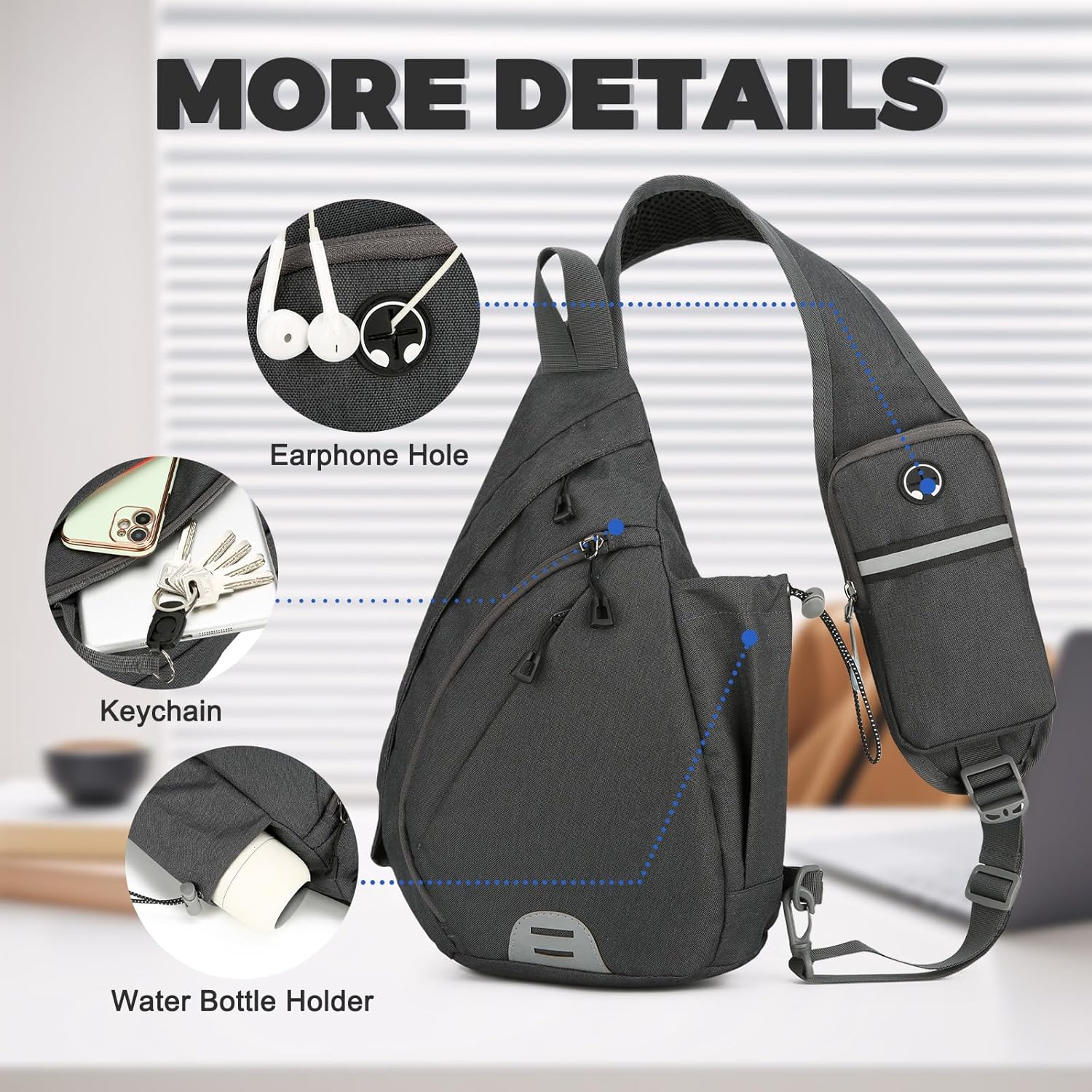 Detalle de Aucuu Sling Rucksack – Kleine Brusttasche Sling Bag für Alltag, Wandern und Reisen
