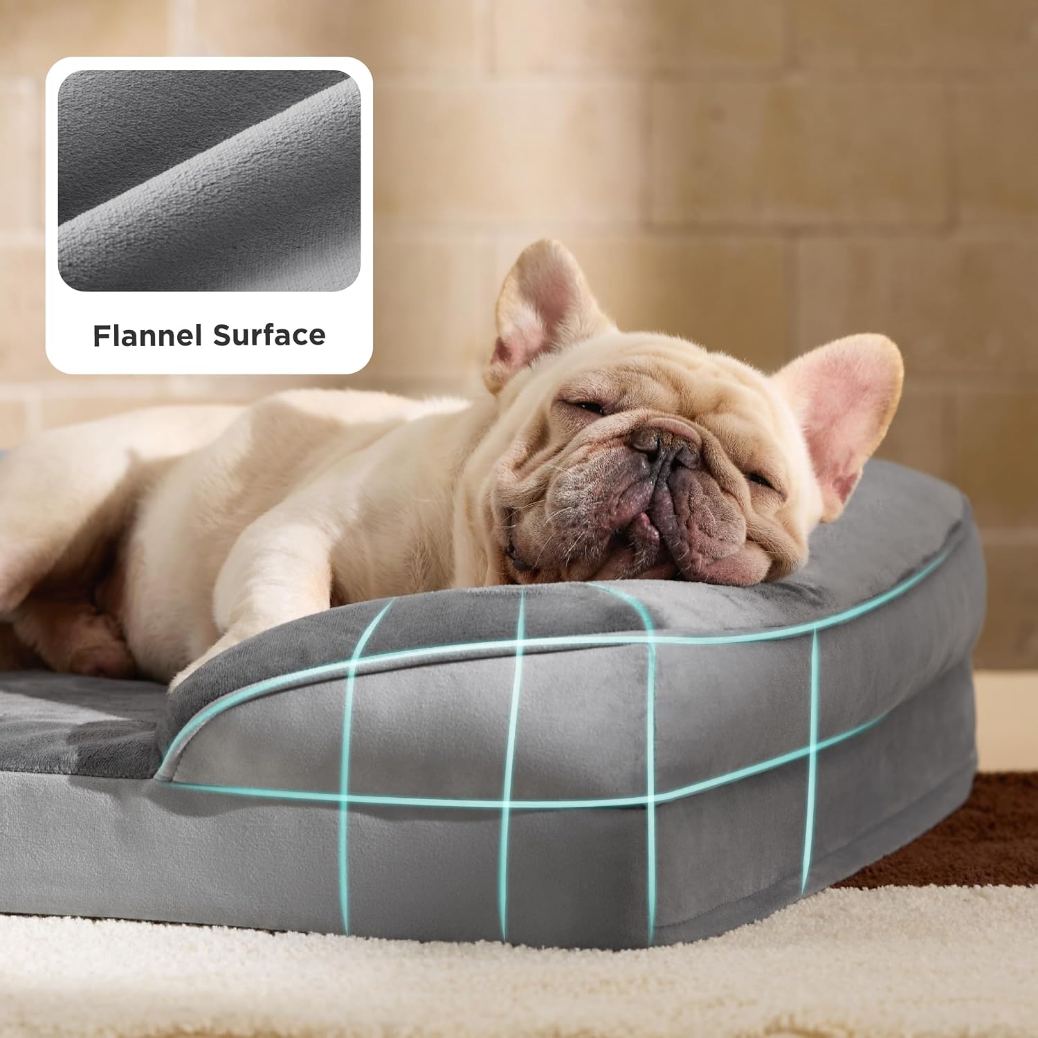 Detalle 2 de BEDSURE orthopädisches Hundebett für kleine Hunde – Ergonomisches Hundesofa 71x58 cm, eierförmiger Kistenschaum, waschbar, rutschfest, grau