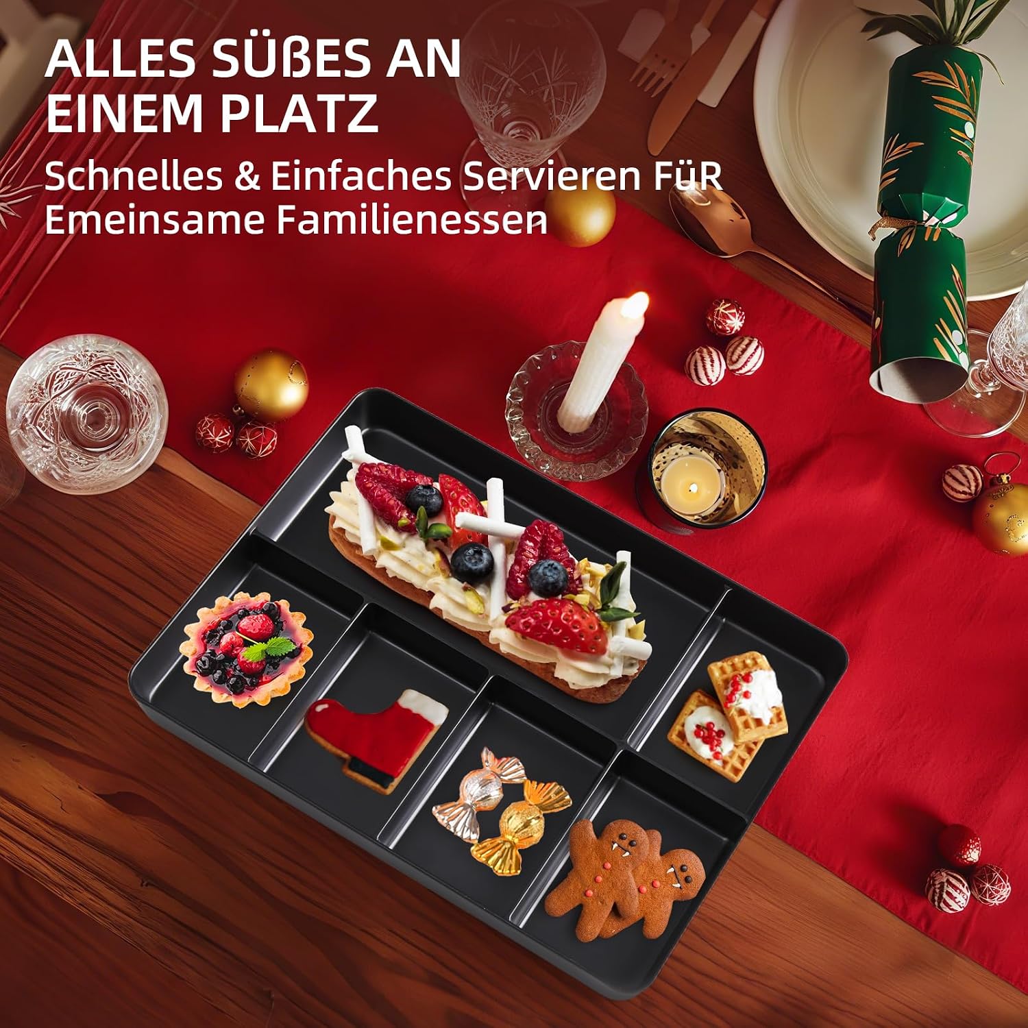 Thumbnail 3 de La Joventino 2er-Set Snack Tray aus Melamin – spülmaschinenfestes Fächertablett für Küche & Theke (schwarz)