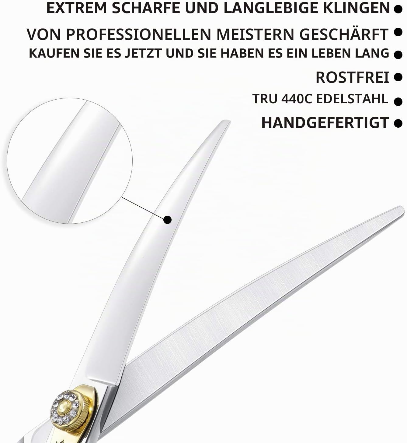 Detalle de Dream Reach Professionelle Fellschere (gebogene 7-Zoll-Schere, 440C Edelstahl) für Hund & Katze
