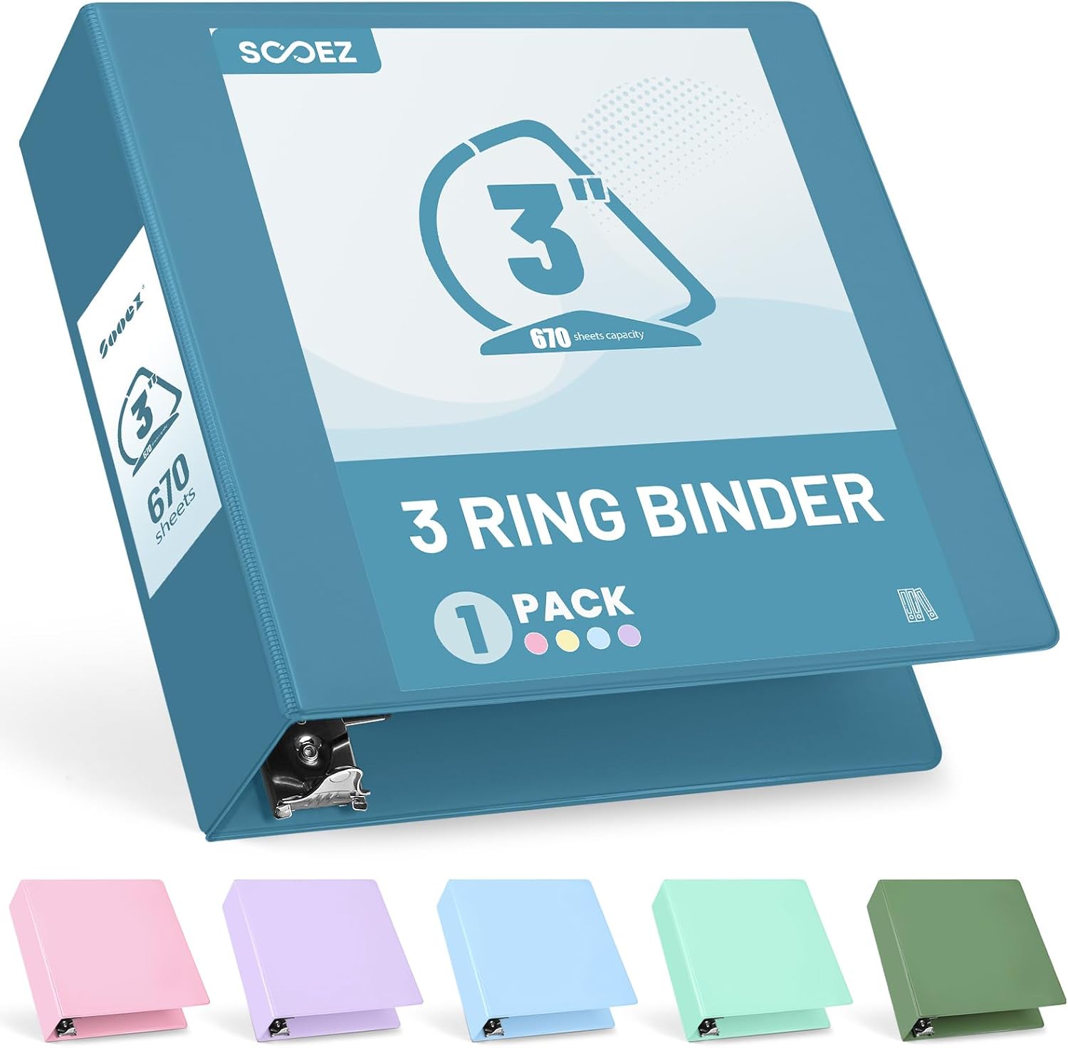 Detalle de Sooez SZA1602-10401A 3-Inch D-Ring Binder, Navy Blue, Letter Size, 670+ Sheets