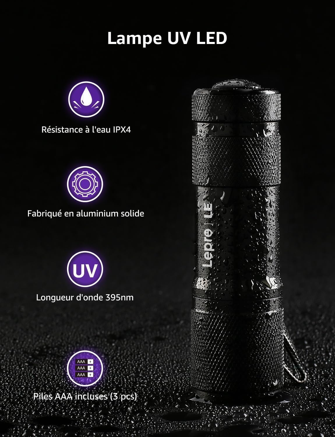 Thumbnail 4 de Lepro Lampe torche UV 395 nm pour détections 🔦
