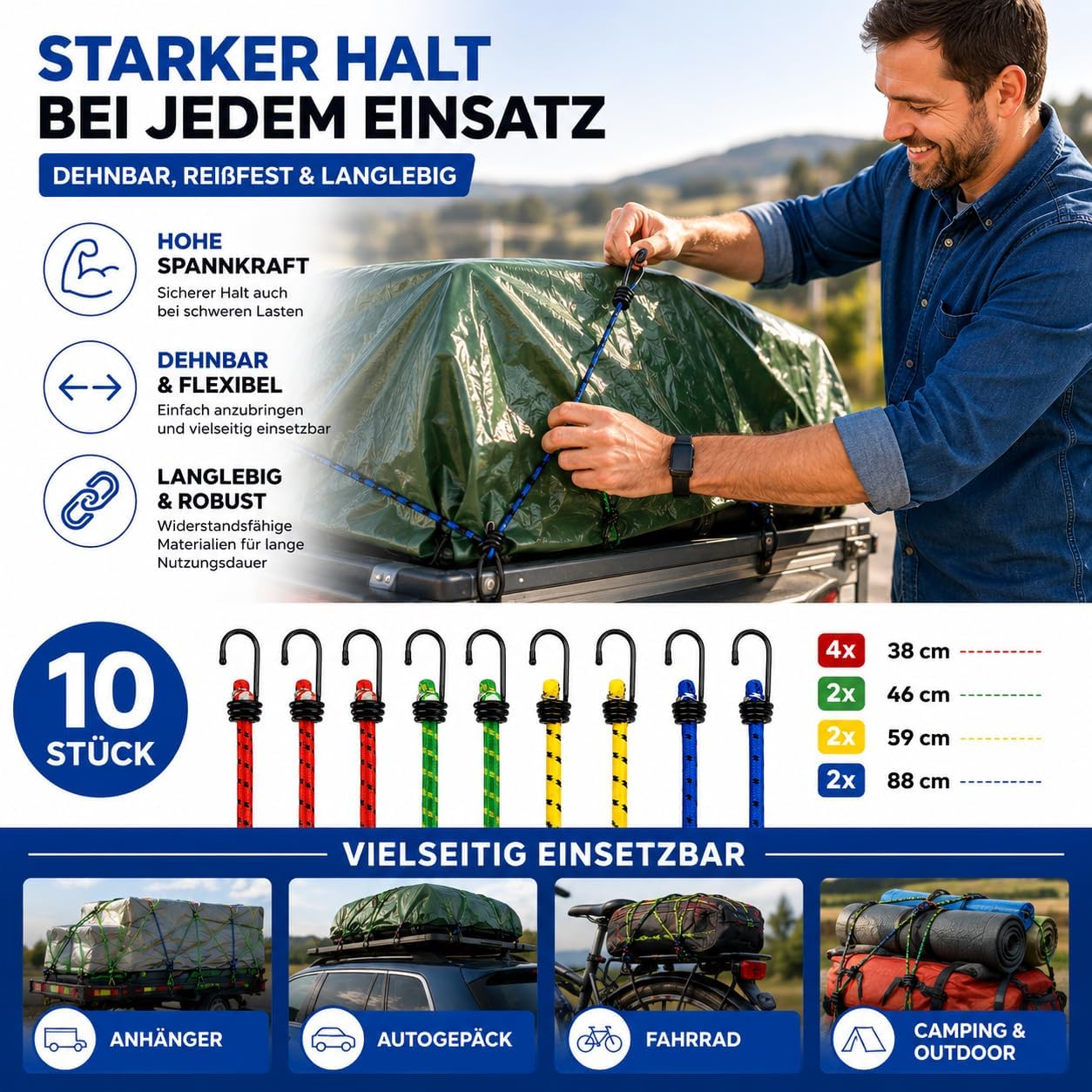 Detalle 2 de 10er Expander mit Haken 8 Längen Set