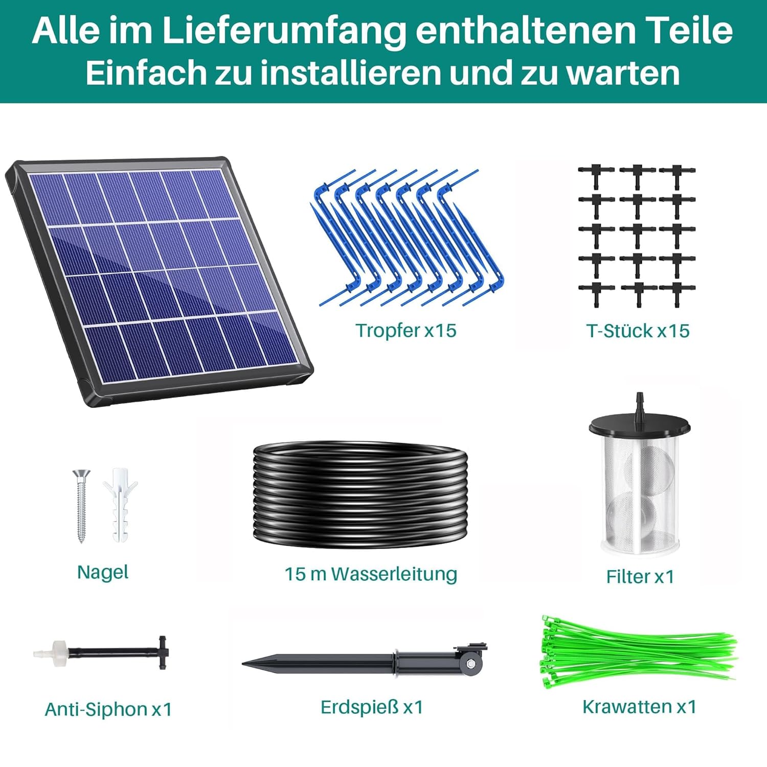 Thumbnail 5 de Biling Solar Bewässerungssystem 15 m mit Timer – automatische Tropfbewässerung für 12–20 Töpfe