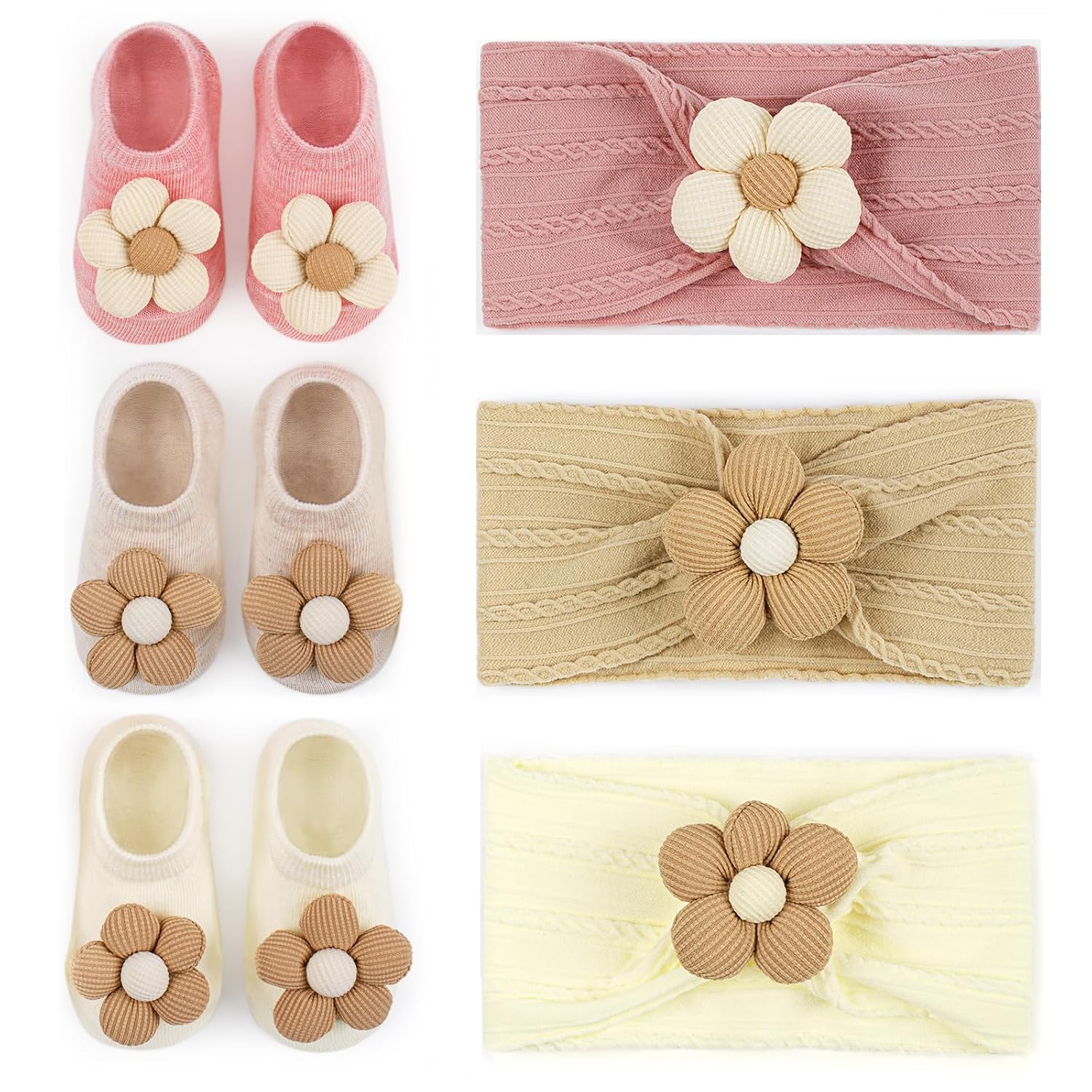 Detalle de COZYOFFI HAS2509WI Baby Flower Headband and Socks Set, 3 Colors