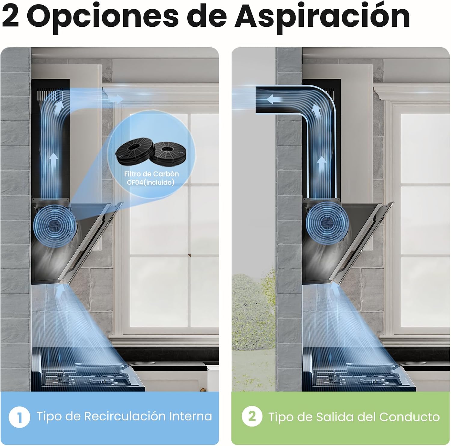 Detalle 2 de COMFEE' ANGJ64B-60 Hotte inclinée 60 cm en Verre Trempé Noir – LED, 3 vitesses, recyclage ou évacuation