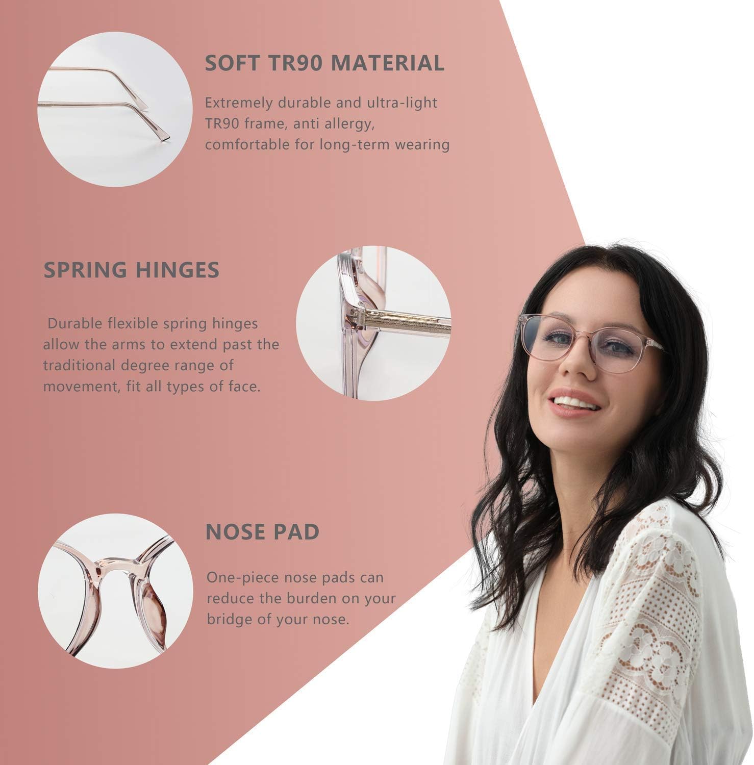 Thumbnail 5 de FONHCOO Blaulichtfilter Brille Damen TR90 – sehr leichte Gaming- und Computerbrille (ohne Sehstärke), durchsichtig hellbraun