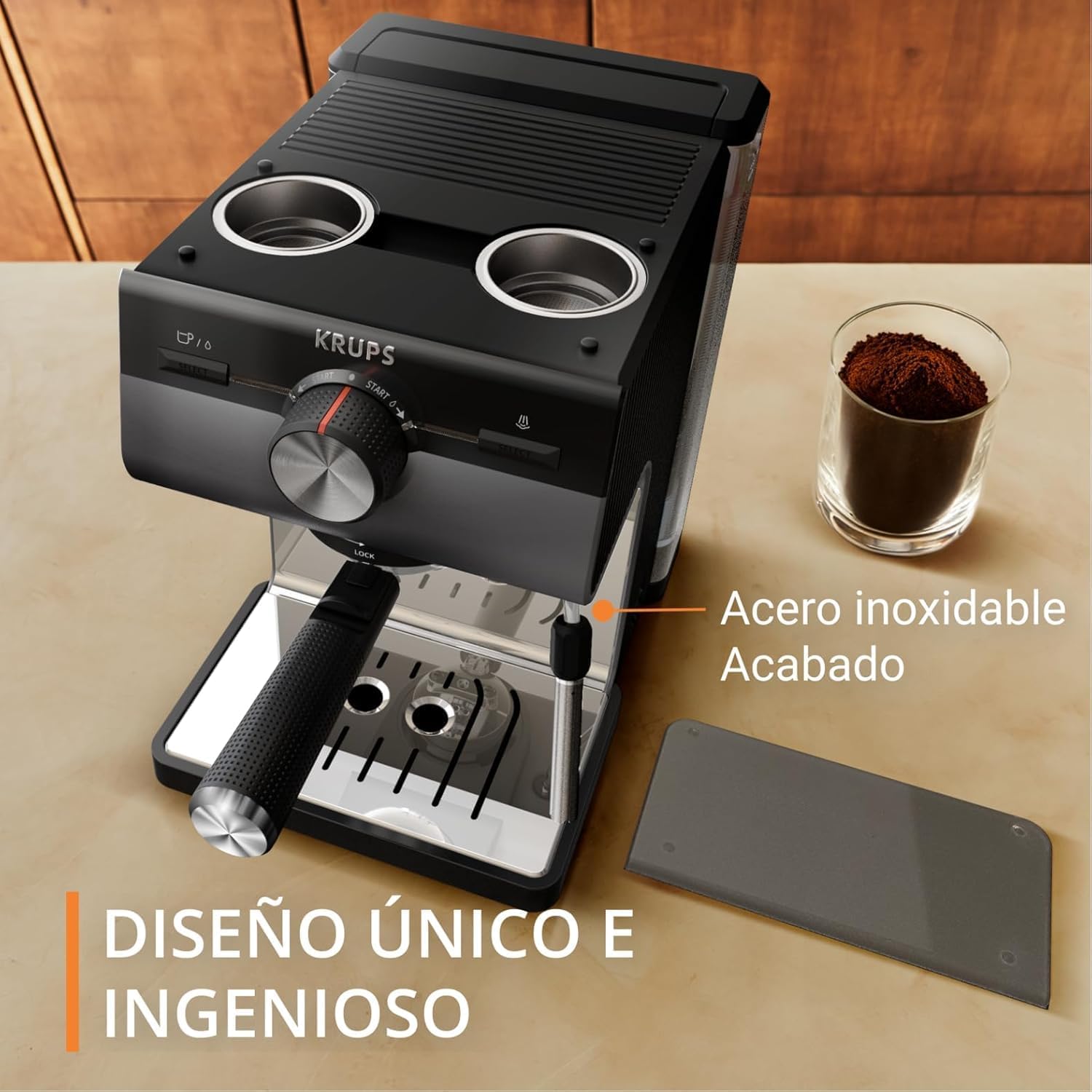 Detalle 2 de Krups XP384G Cafetera Espresso Manual ☕️, 15 bares, 2L
