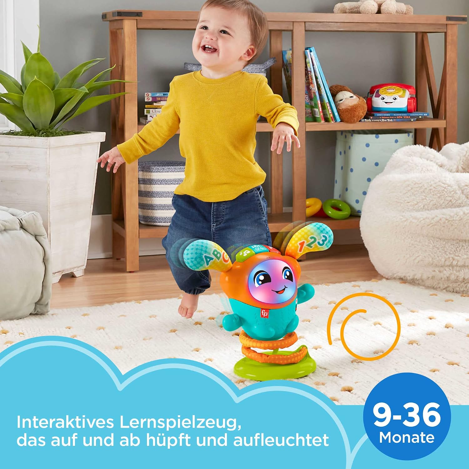 Detalle 2 de Fisher-Price DJ Hüpfi (DE) – interaktives Lernspielzeug zum Tanzen, Bewegen und Hüpfen ab 9 Monaten