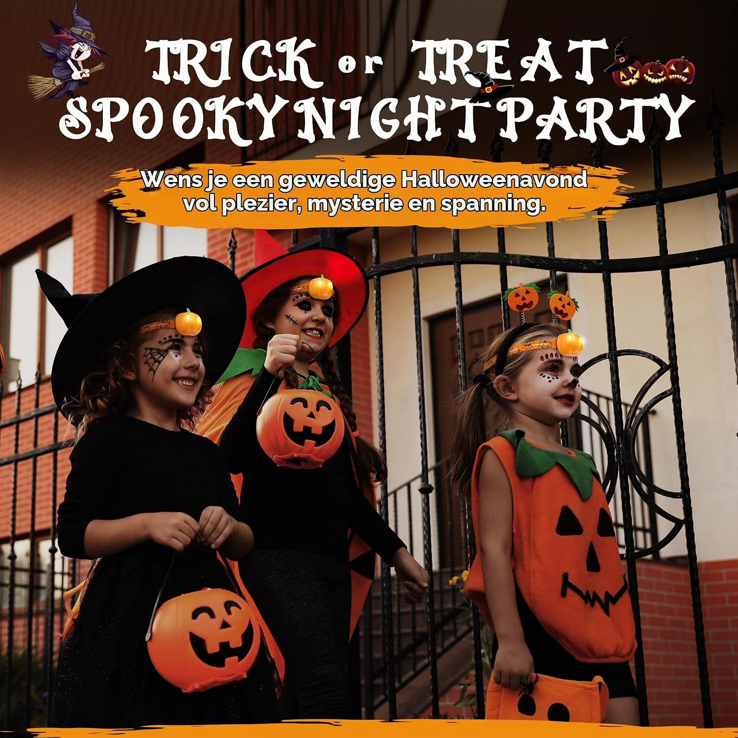 Detalle 2 de EVERBRITE E021060AU Halloween-hoofdlampjes met pompoen, 2 stuks