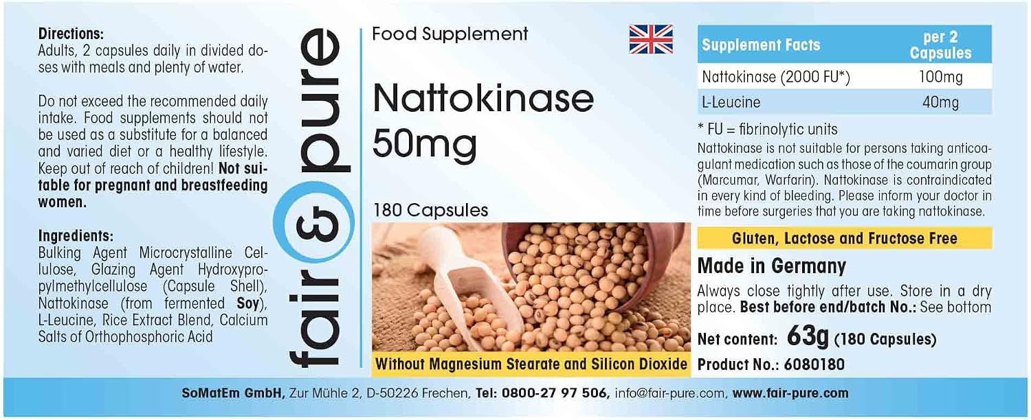 Detalle de Fair & Pure Nattokinase 50 mg – 180 Kapseln, vegan, in Deutschland hergestellt