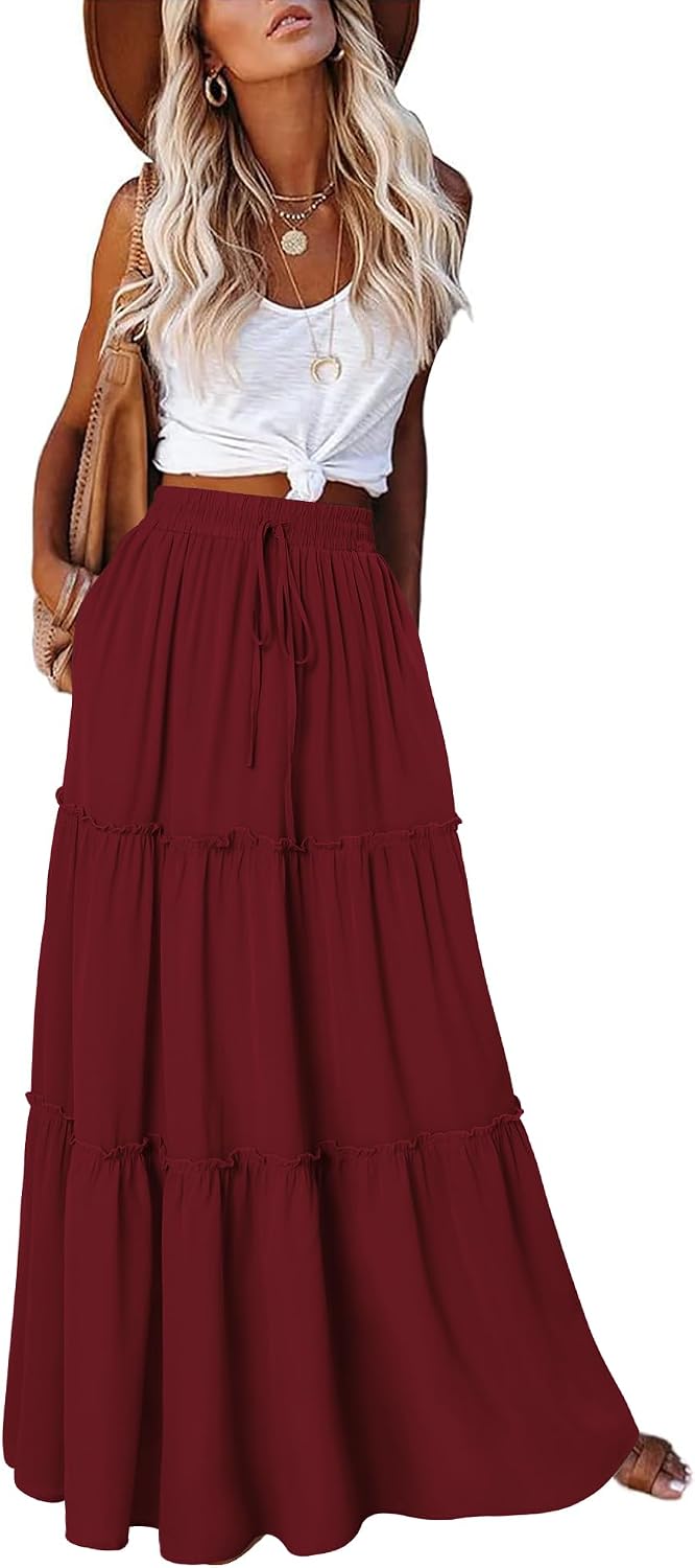 Detalle 2 de onlypuff Boho Maxi Skirt for Women, High-Waisted with Pockets