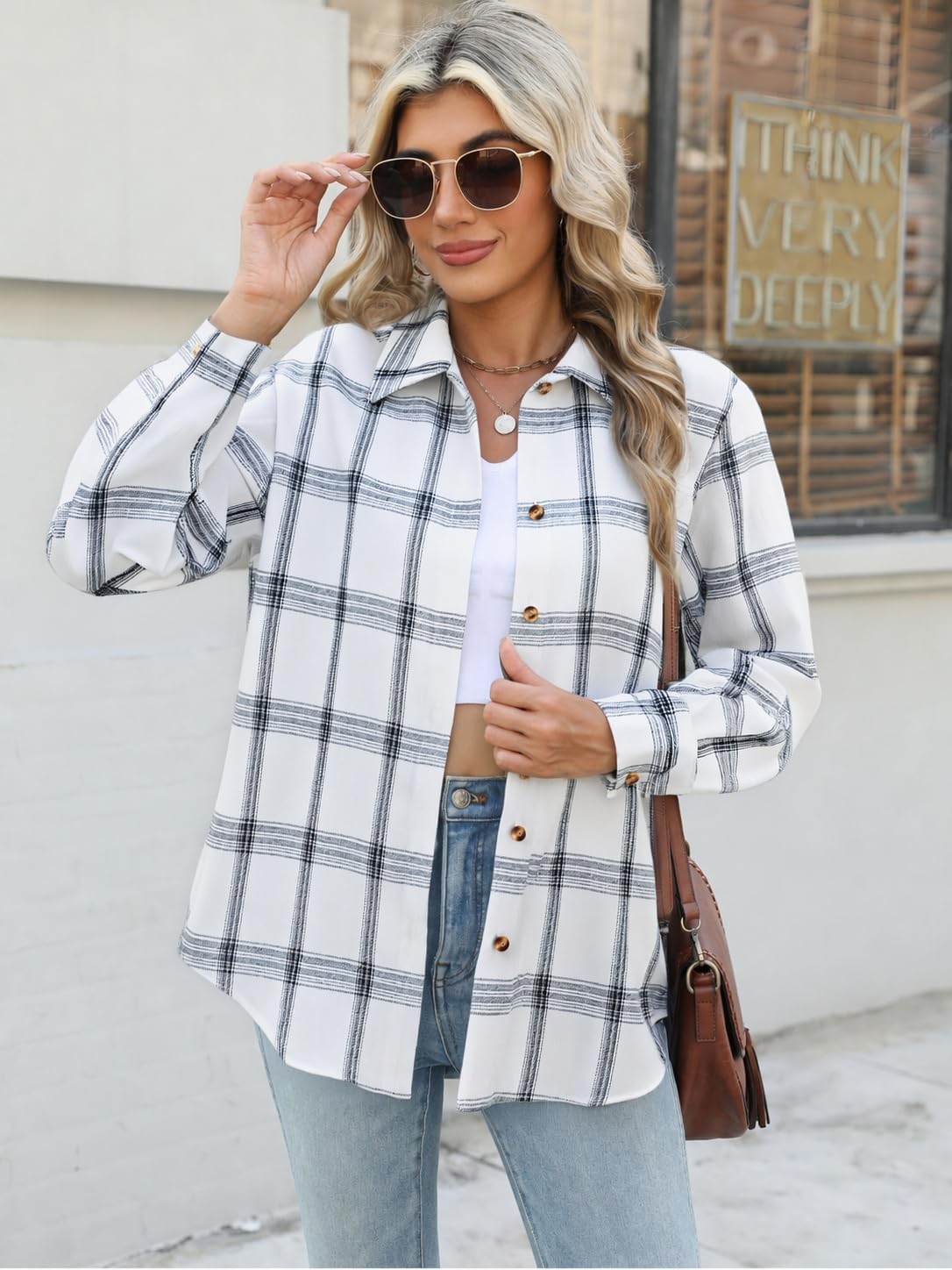 Detalle de Zeagoo Women's Plaid Shirt 25% Cotton