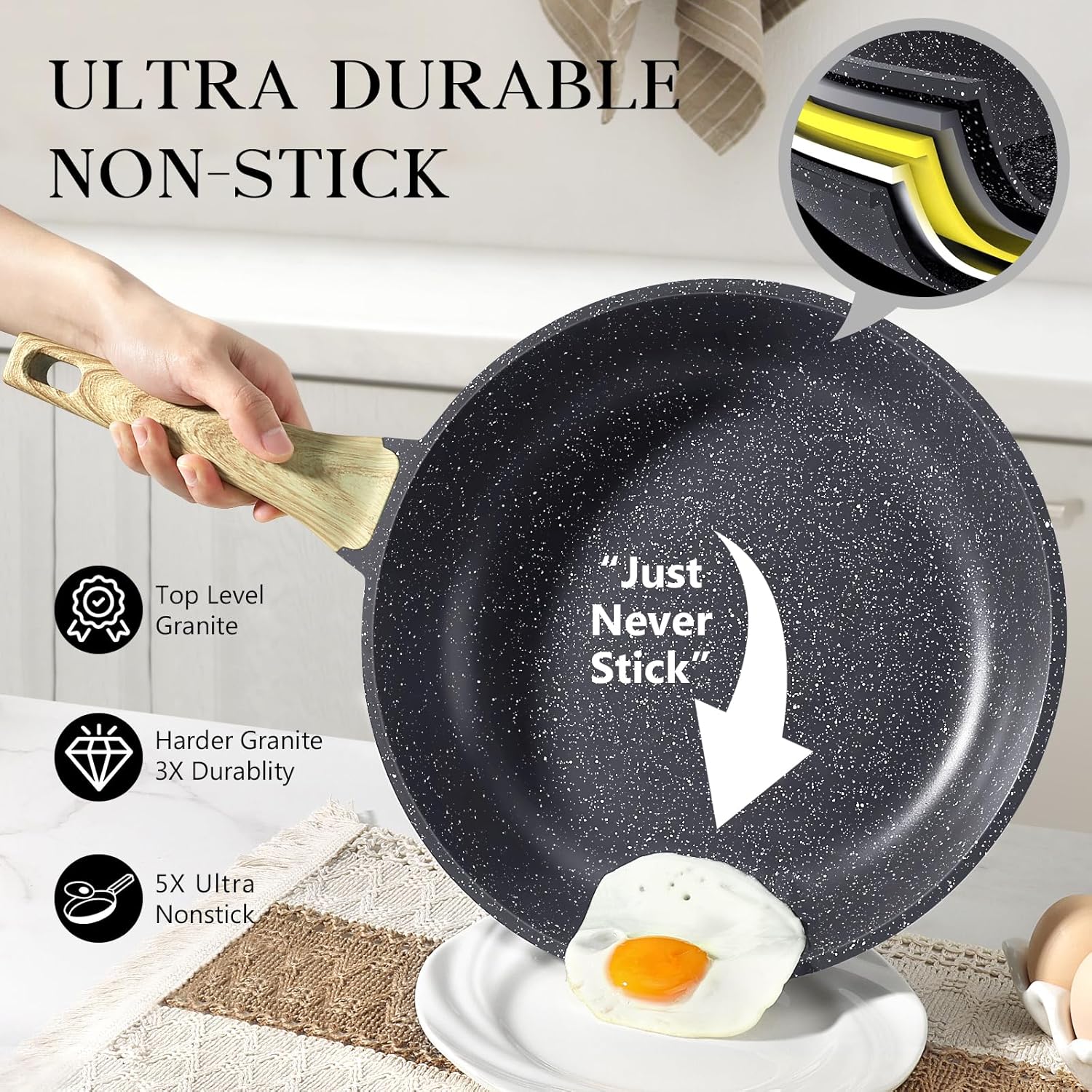 Thumbnail 2 de GiPP Grey Granite non-stick skillet frying pan with lid (PFOA-free) – 24cm+Lid