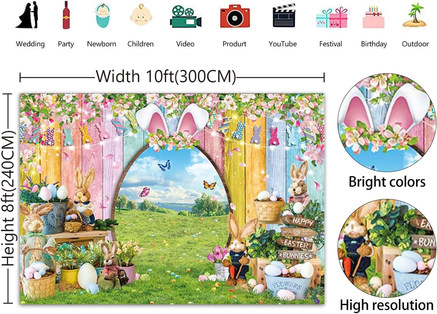 Detalle de Happy Easter Bunny Photoshoot Backdrop (Spring Vinyl Banner Background, 7 x 5 ft / 84 x 60")
