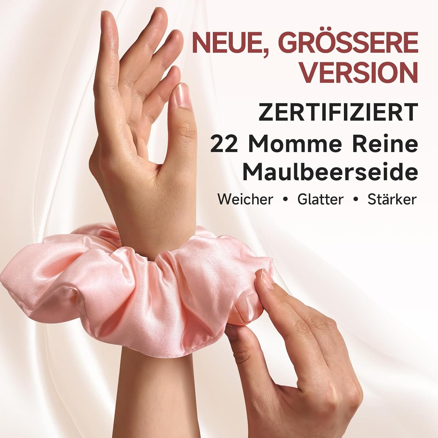 Detalle de Umisleep Upgraded XXL Oversized Maulbeerseide Scrunchies – 2er-Set (Champagner & Rosé) für langes, dickes Haar