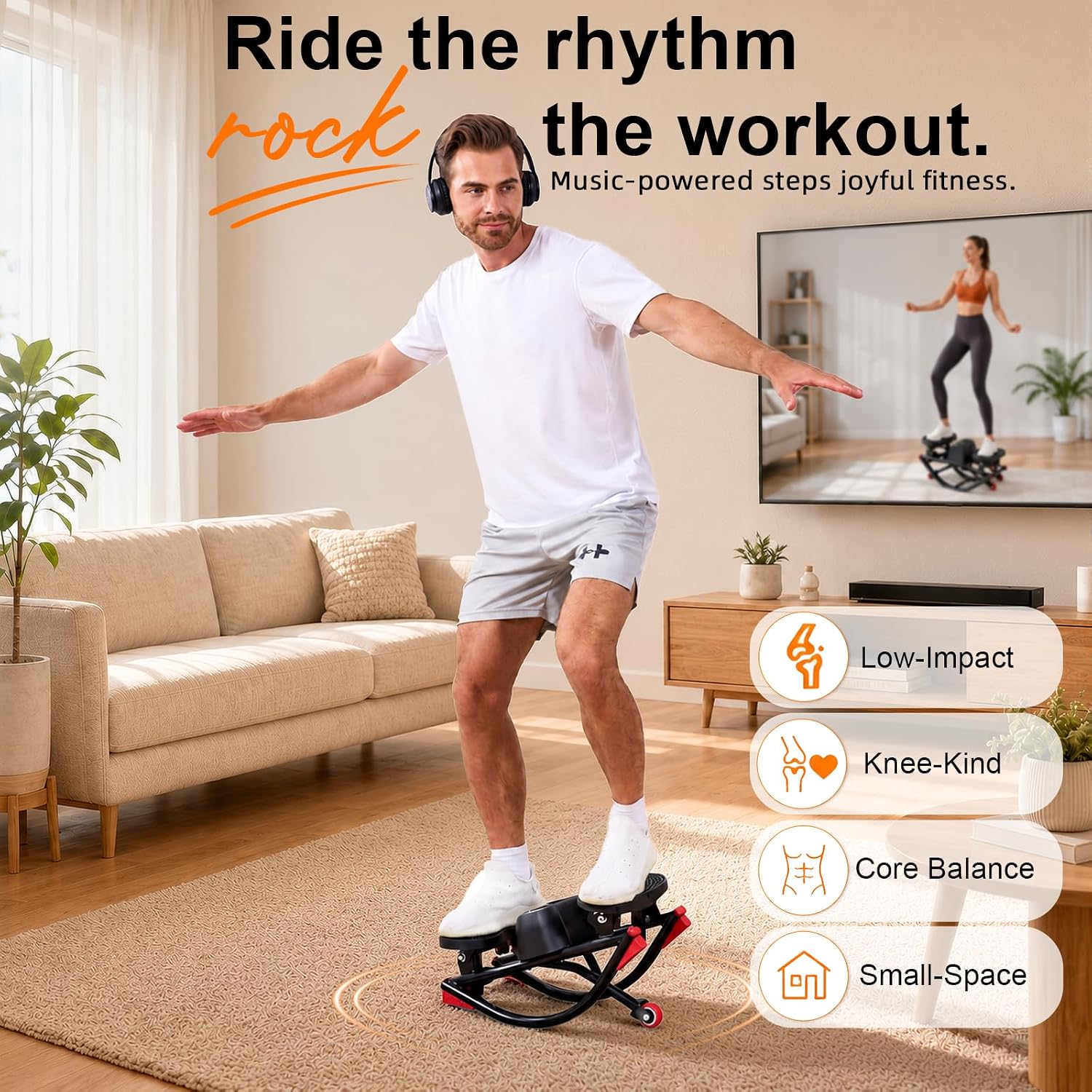 Detalle 2 de EnterSports ES-Stepper U-Track Rocking Stepper with Resistance Bands and Massage Pedals