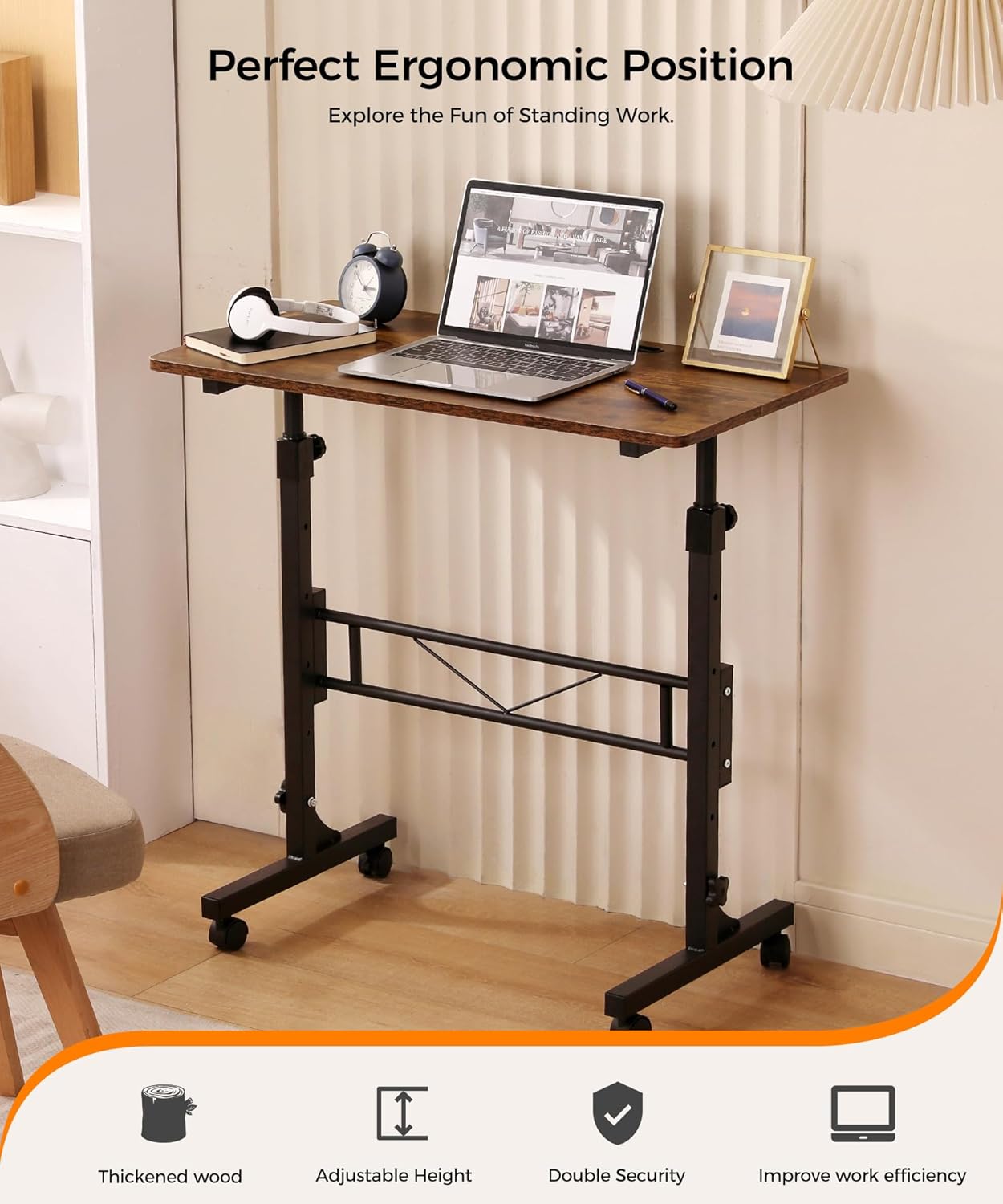 Thumbnail 1 de KLSMYHOKI SD1 Adjustable Standing Desk with Locking Wheels, Rustic Top