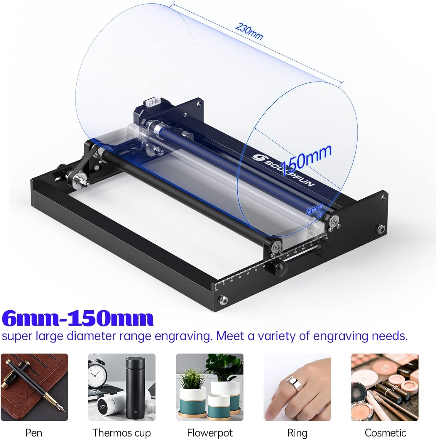 Detalle de SCULPFUN Rouleau Rotatif Laser d’axe Y pour S9, S10 et S30 — gravure cylindrique jusqu’à 360°